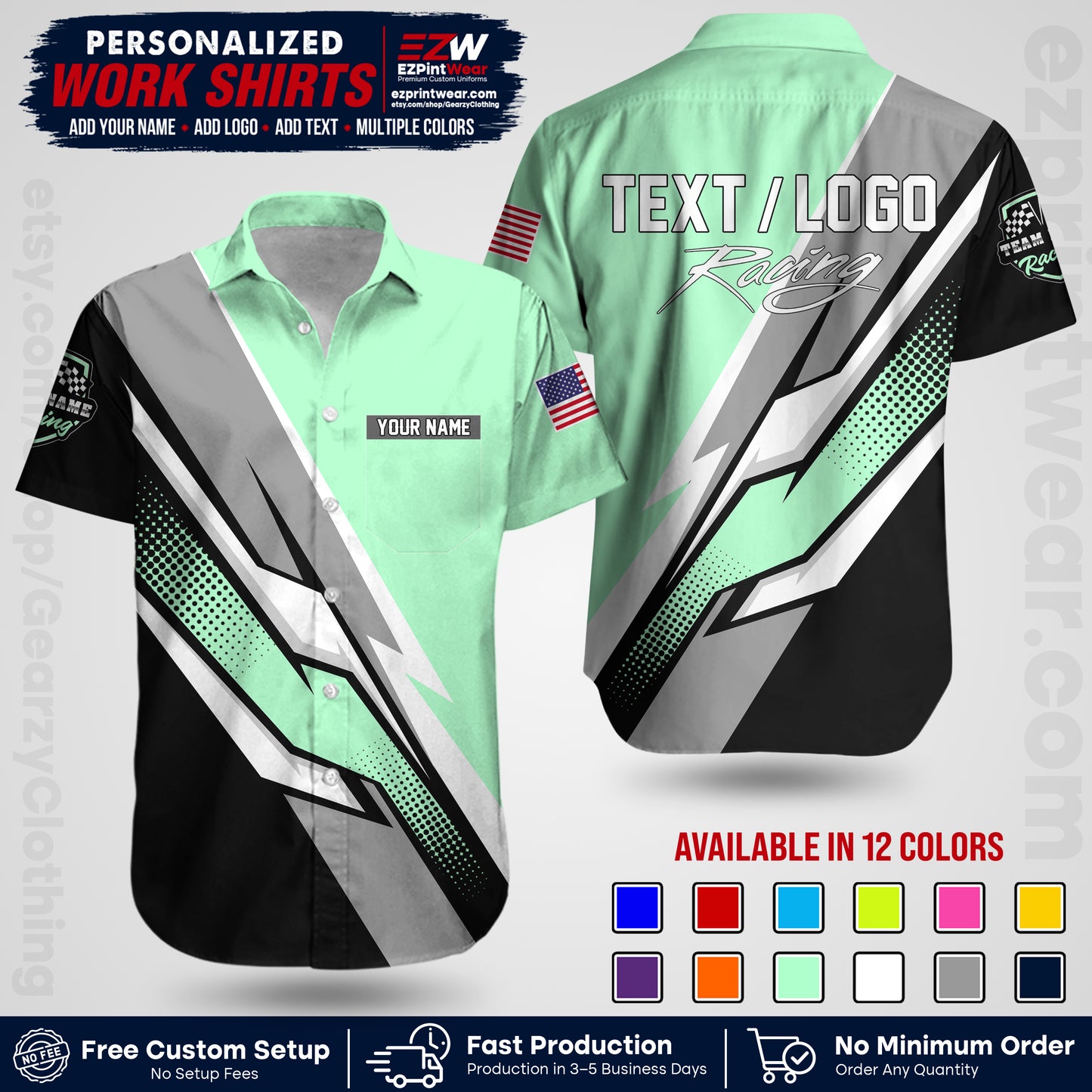 Custom Racing Shirt with Name, Logo & Text | Race Team Uniform | Crew Apparel RC01