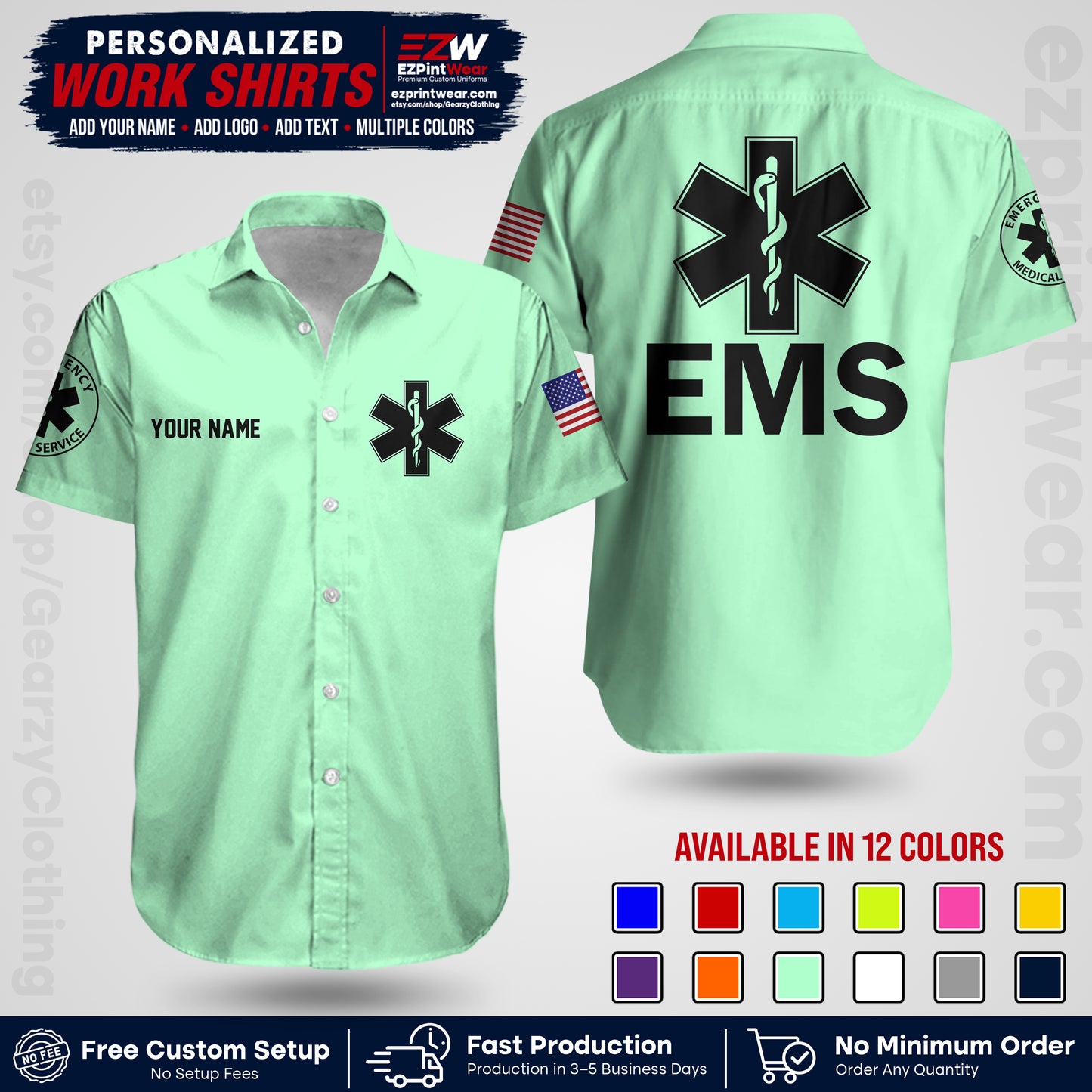 Custom EMS Shirt with Name, Logo & Text | EMS Team Uniform | First Responder Workwear EMSU02