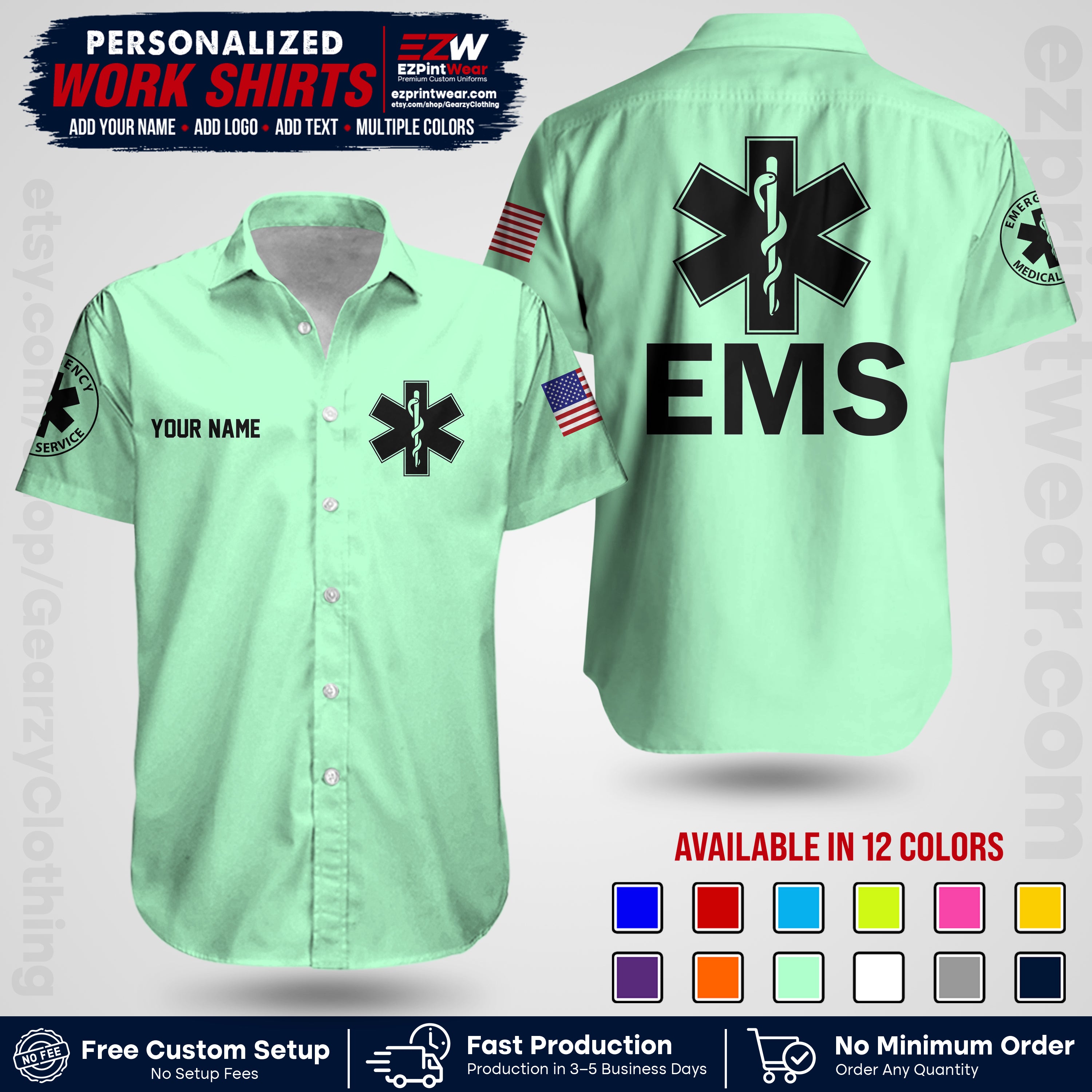 Custom EMS Shirt with Name, Logo & Text | EMS Team Uniform | First Responder Workwear EMSU02