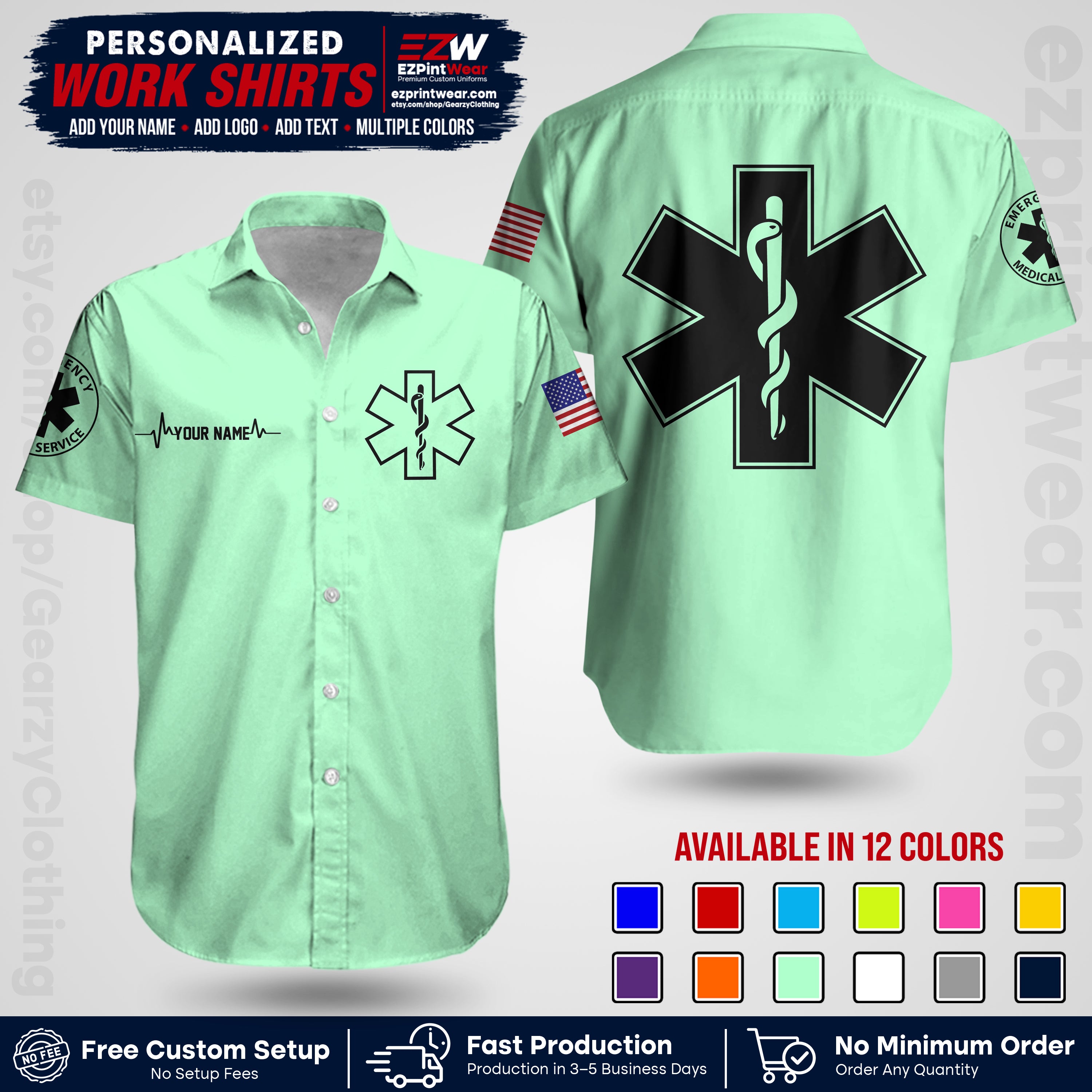 Custom EMS Shirt with Name, Logo & Text | EMS Team Uniform | First Responder Workwear EMSU04