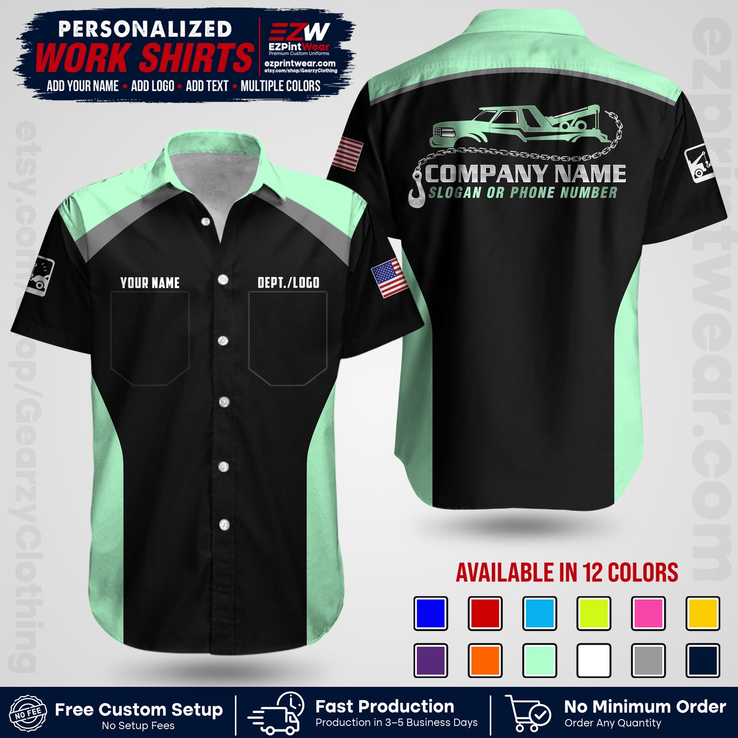 Custom Towing Shirt with Name, Logo & Text | Towing Company Uniform | Workwear TW01