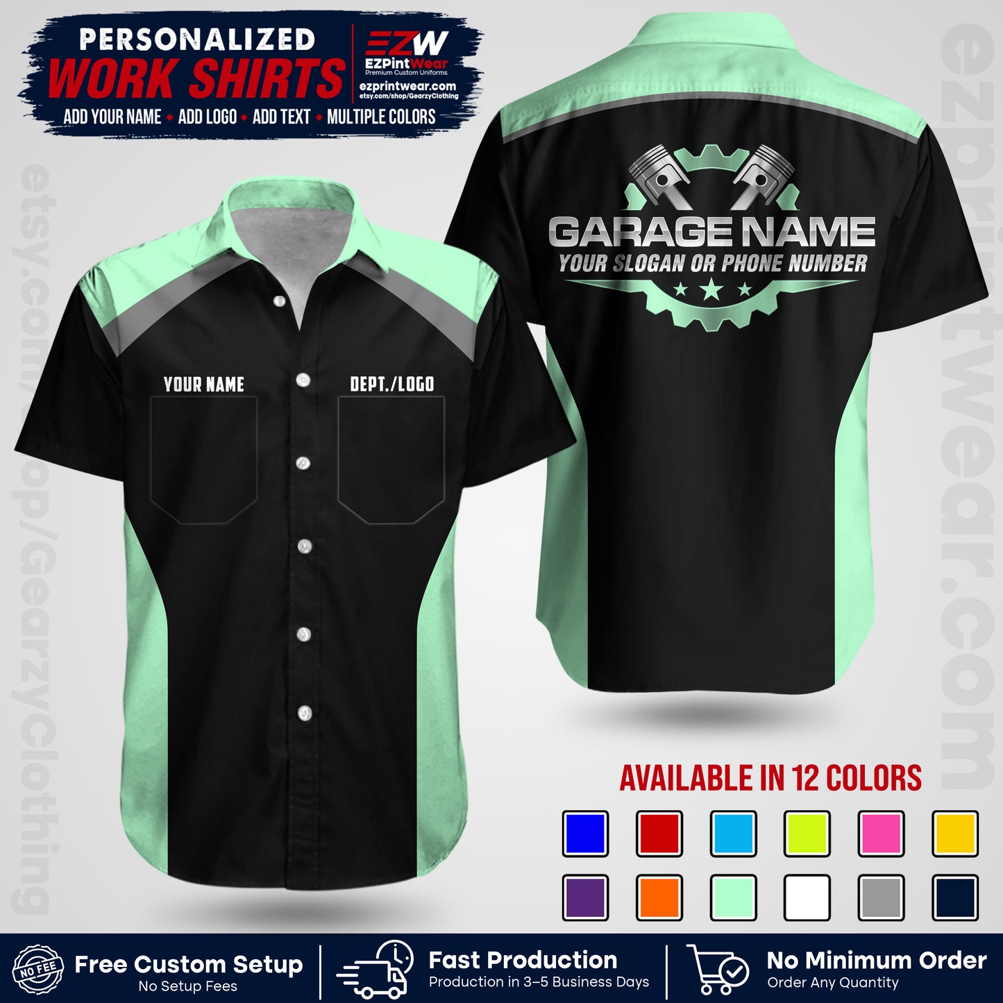 Custom Mechanic Work Shirt with Name, Logo & Text | Auto Shop Uniform | Workwear MCN 06
