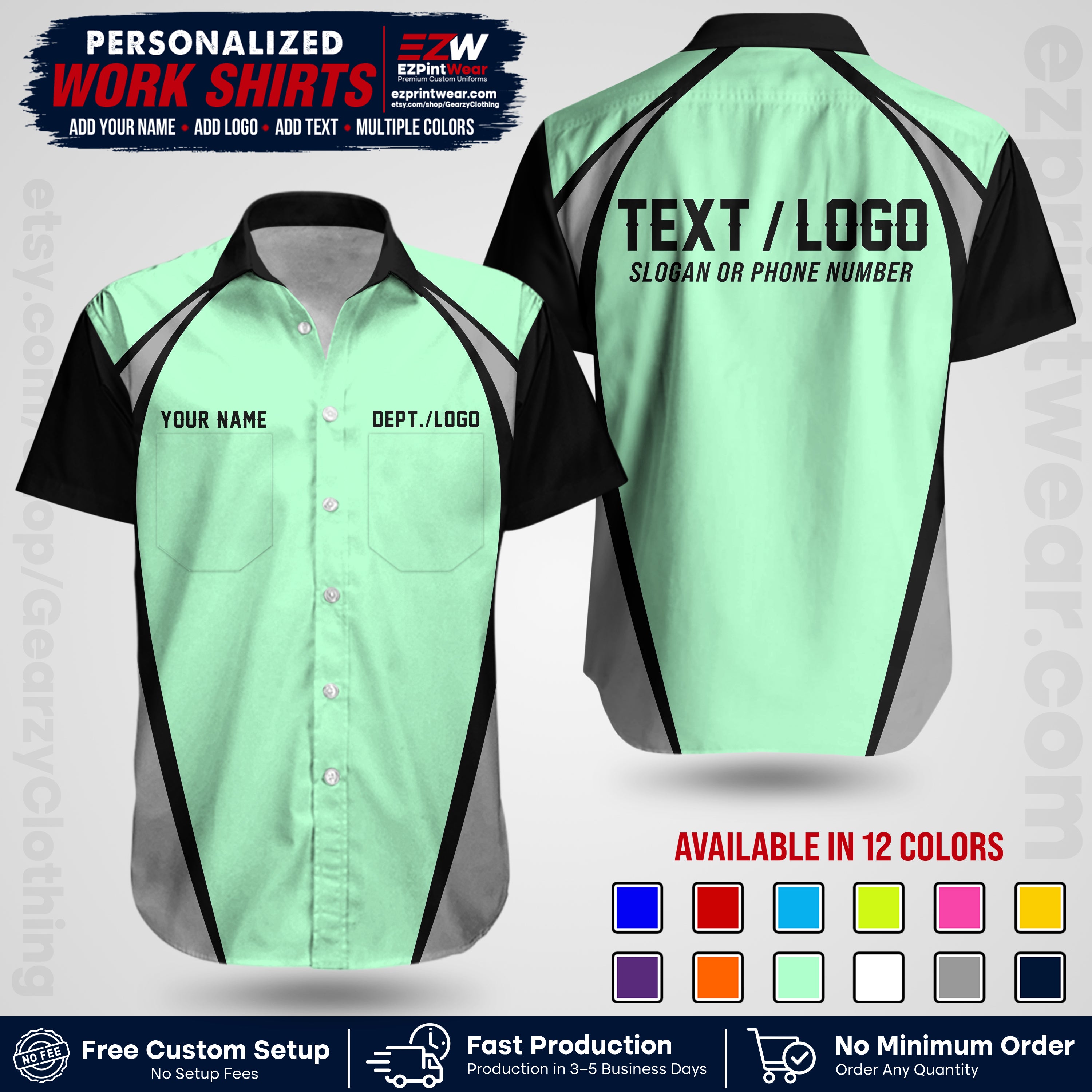 Custom All Over Print Work Uniform Shirt with Name, Logo & Text | Custom Hawaiian Shirt | Company Shirt | Employee Uniform UNF20