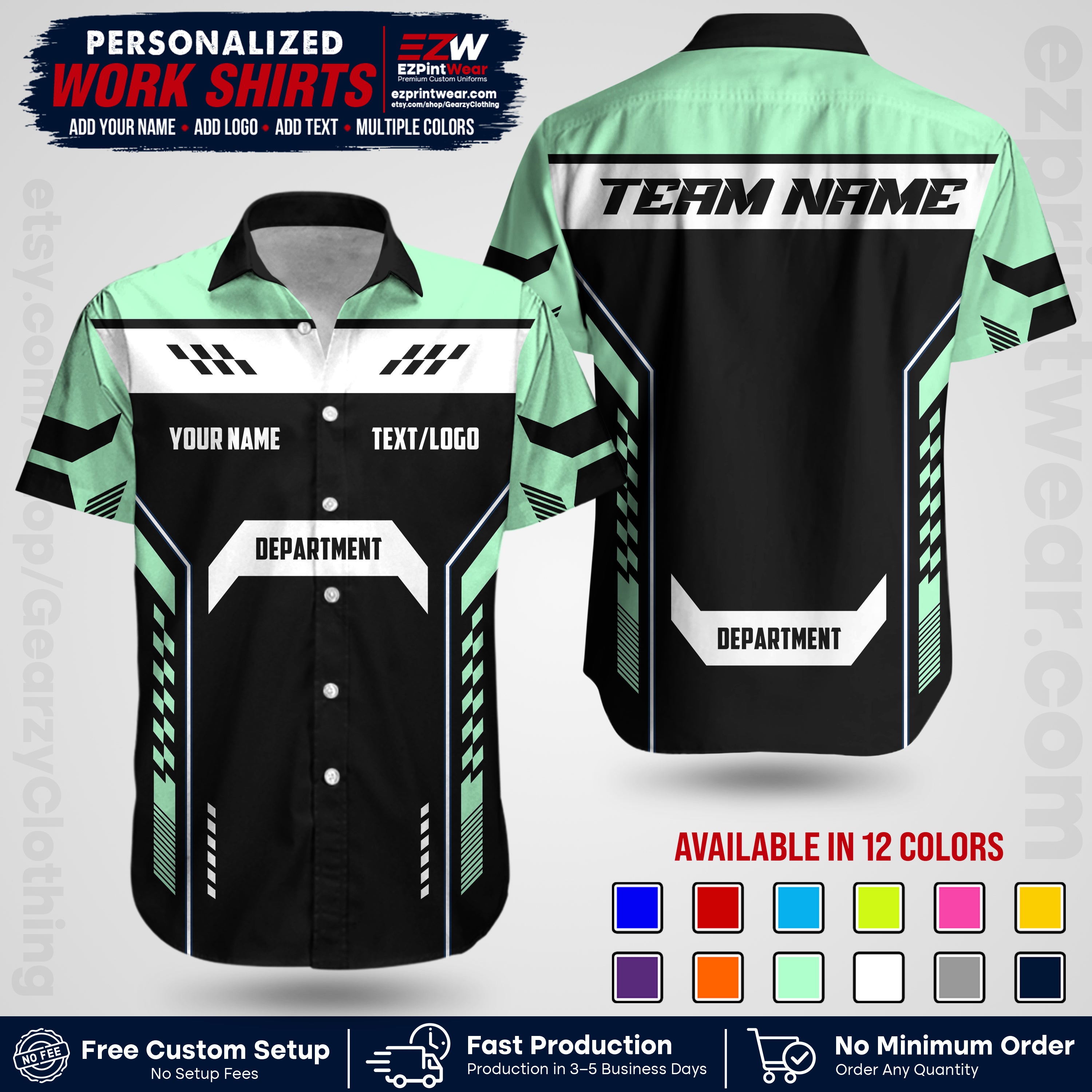Custom All Over Print Work Uniform Shirt with Name, Logo & Text | Custom Hawaiian Shirt | Company Shirt | Employee Uniform UNF18