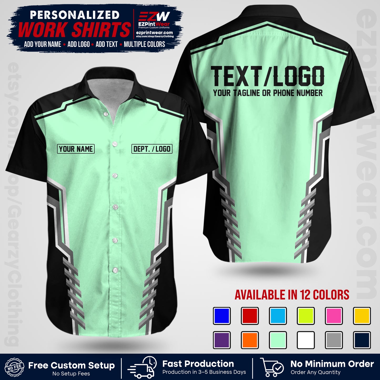 Custom All Over Print Work Uniform Shirt with Name, Logo & Text | Custom Hawaiian Shirt | Company Shirt | Employee Uniform UNF15