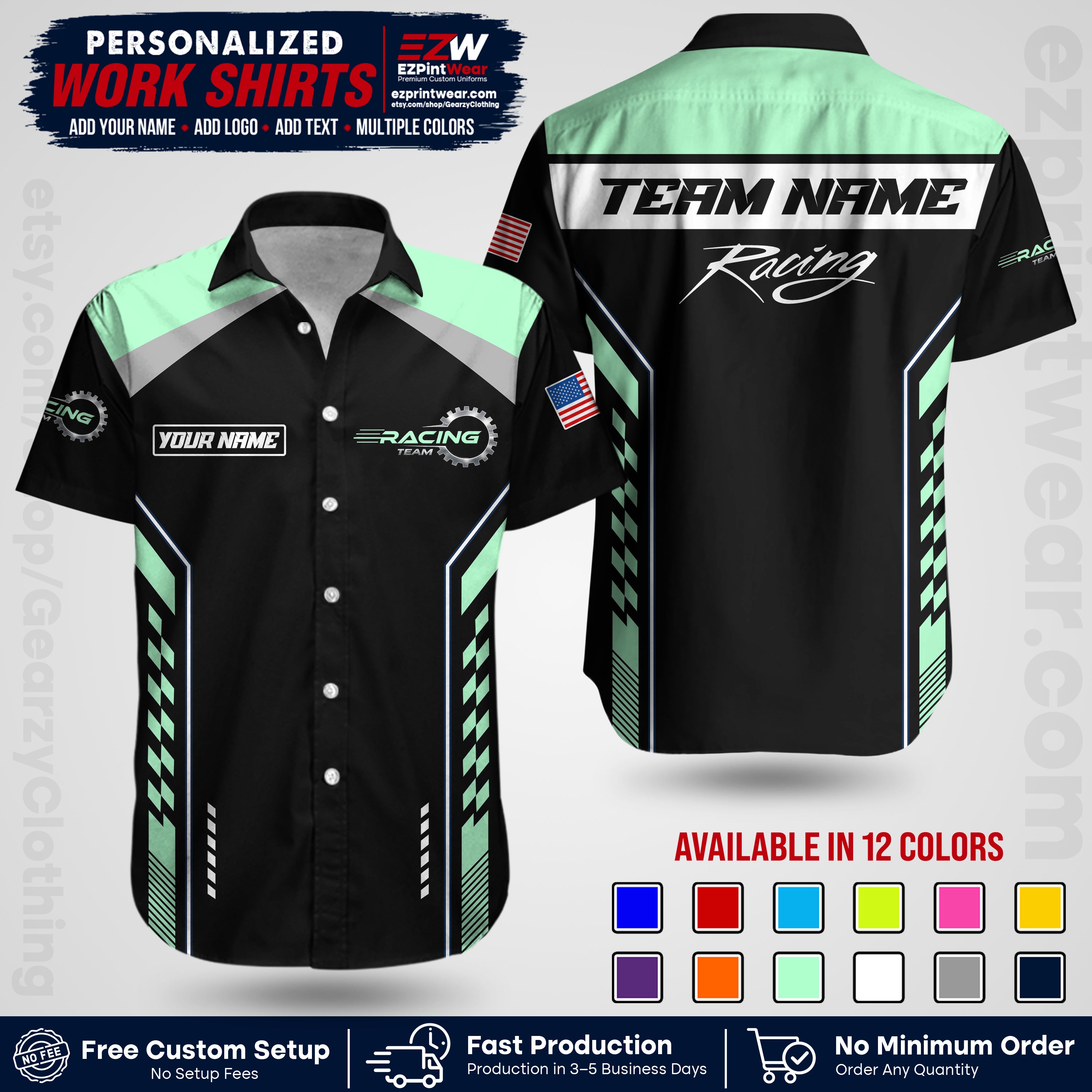 Custom Racing Shirt with Name, Logo & Text | Race Team Uniform | Crew Apparel RC13