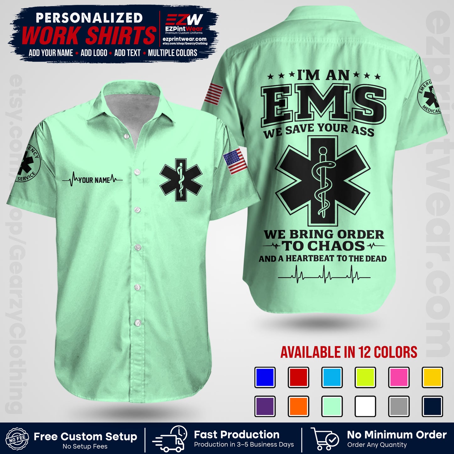 Custom EMS Shirt with Name, Logo & Text | EMS Team Uniform | First Responder Workwear EMSU05