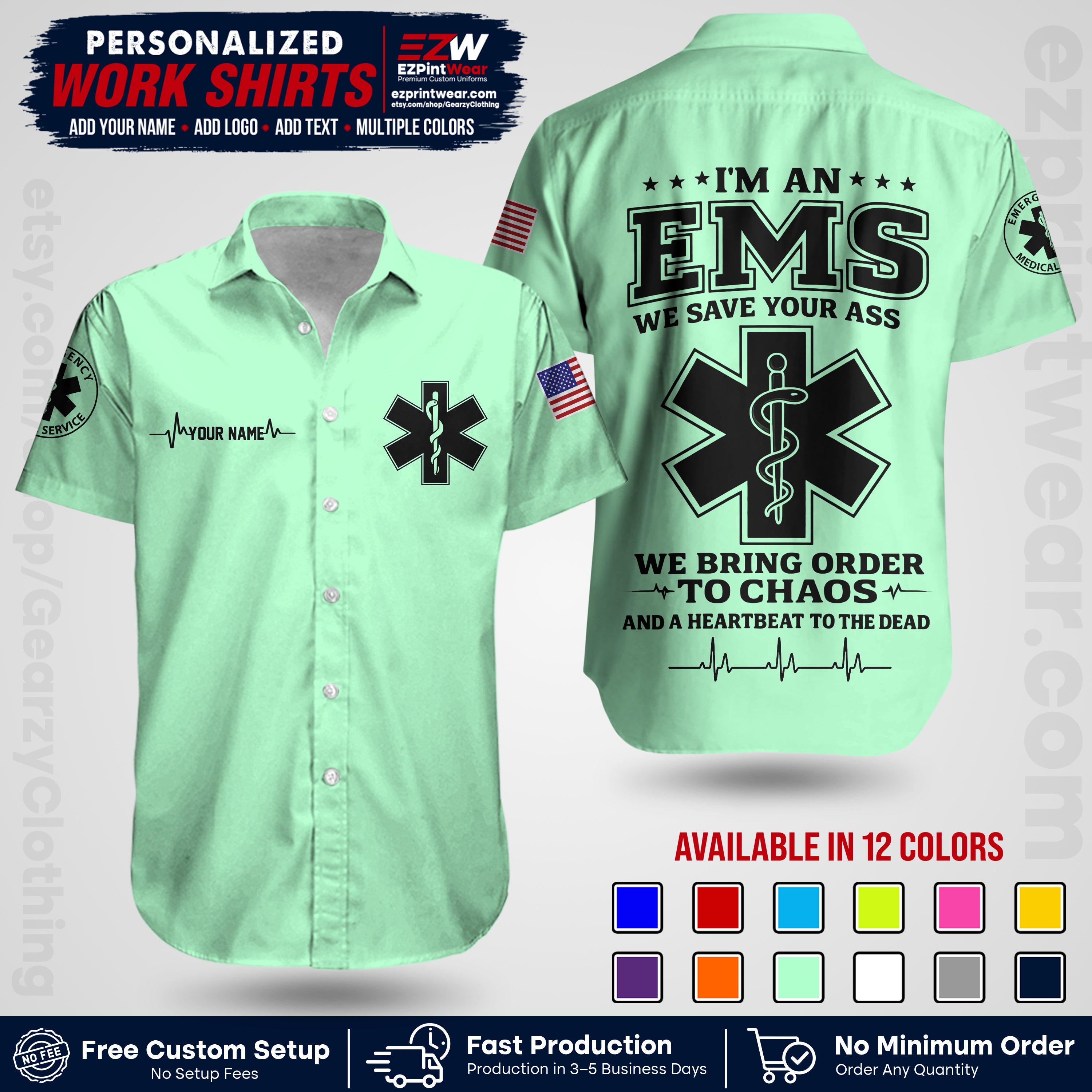 Custom EMS Shirt with Name, Logo & Text | EMS Team Uniform | First Responder Workwear EMSU05