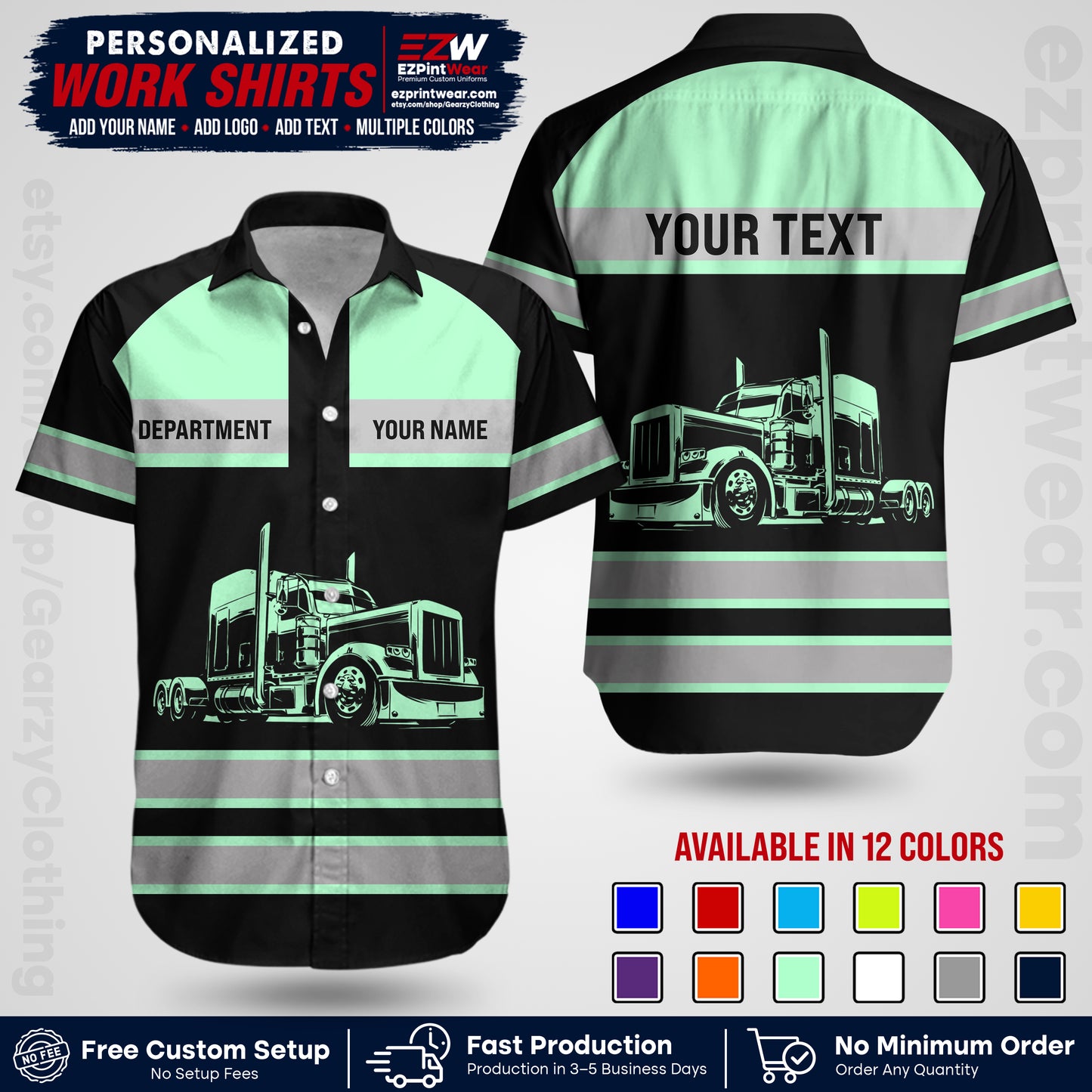 Personalized Truck Driver Workwear Uniform | Custom Safety Stripe Apparel | Non-Reflective Reflective Style Design TW02