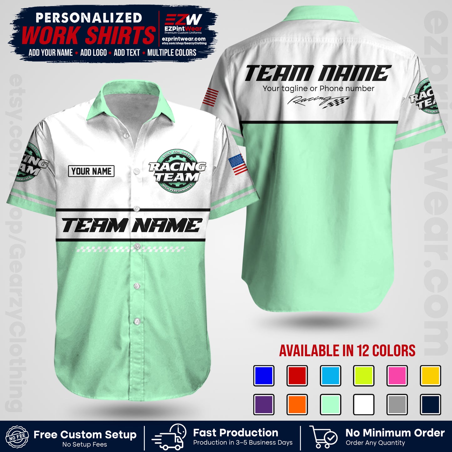 Custom Racing Shirt with Name, Logo & Text | Race Team Uniform | Crew Apparel RC12