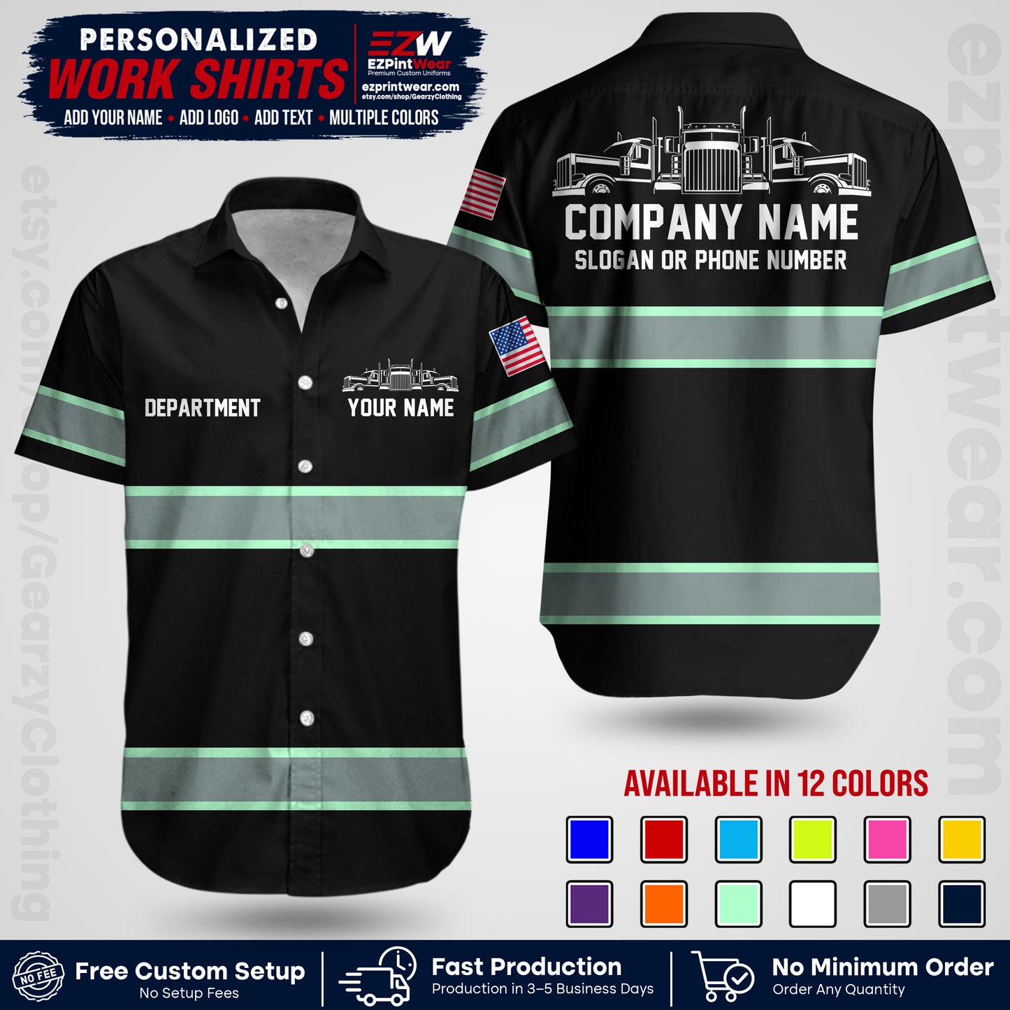 Personalized Truck Driver Workwear Uniform | Custom Safety Stripe Apparel | Non-Reflective Reflective Style Design TW04