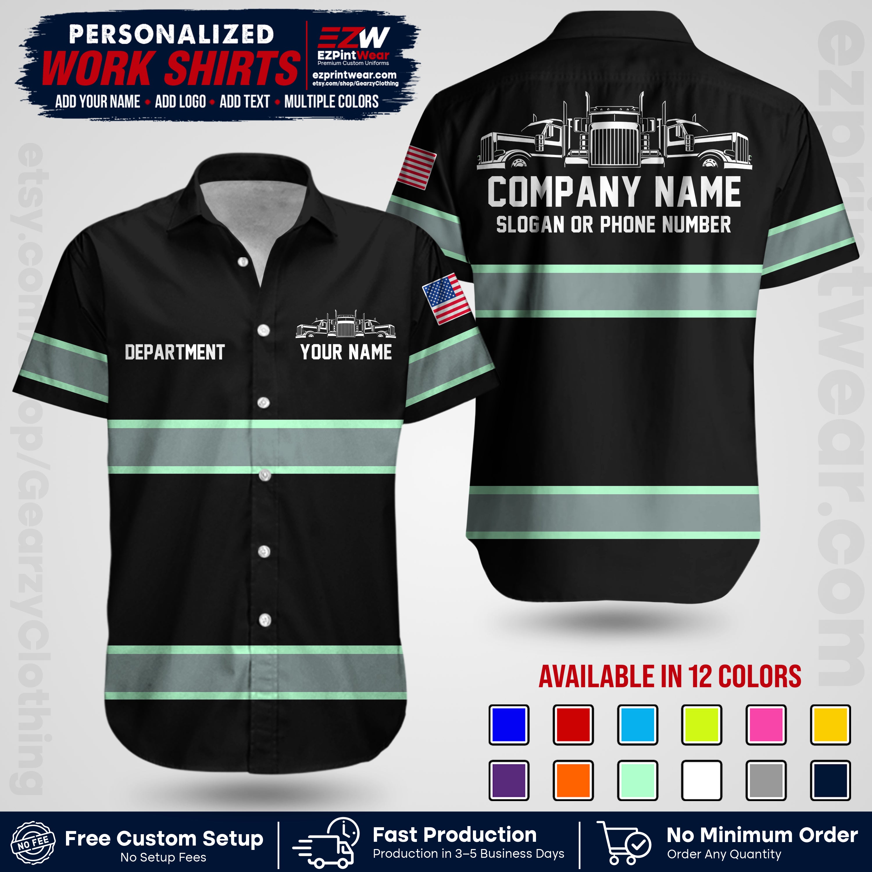 Personalized Truck Driver Workwear Uniform | Custom Safety Stripe Apparel | Non-Reflective Reflective Style Design TW04