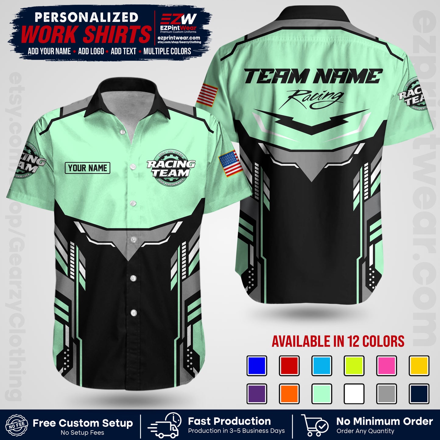 Custom Racing Shirt with Name, Logo & Text | Race Team Uniform | Crew Apparel RC11