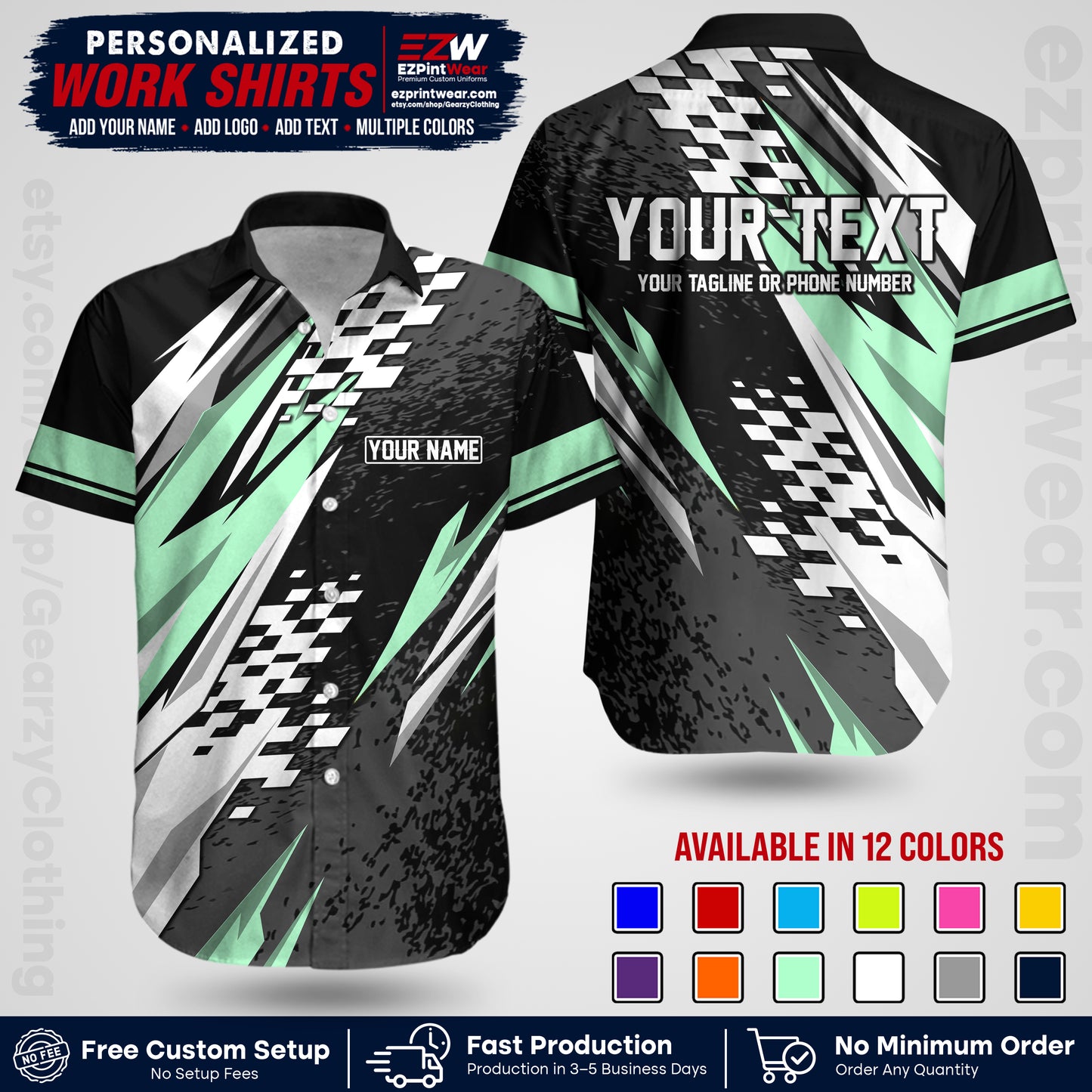 Custom Racing Shirt with Name, Logo & Text | Race Team Uniform | Crew Apparel RC03