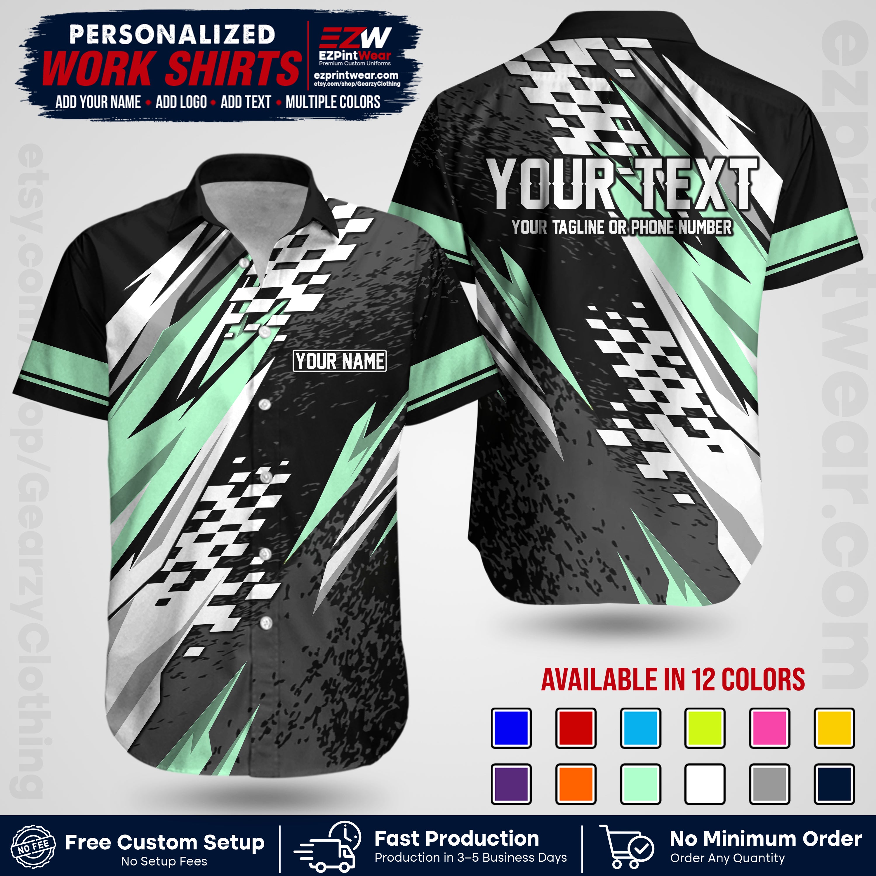 Custom Racing Shirt with Name, Logo & Text | Race Team Uniform | Crew Apparel RC03