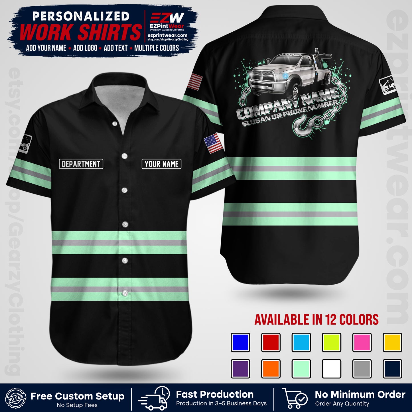 Custom Towing Workwear Uniform | Personalized Tow Truck Shirt | Non-Reflective Safety Stripe Apparel | Custom Towing Shirt | Tow Truck Apparel TW05