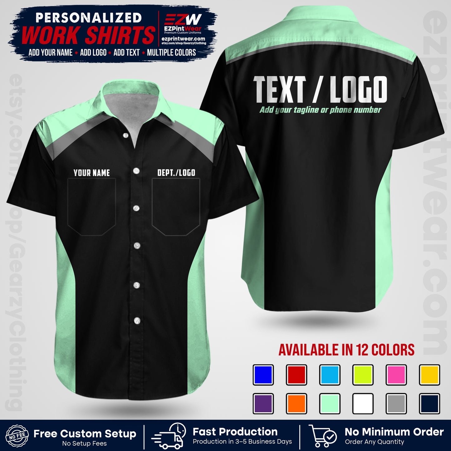 Custom All Over Print Work Uniform Shirt with Name, Logo & Text | Custom Hawaiian Shirt | Company Shirt | Employee Uniform UNF04