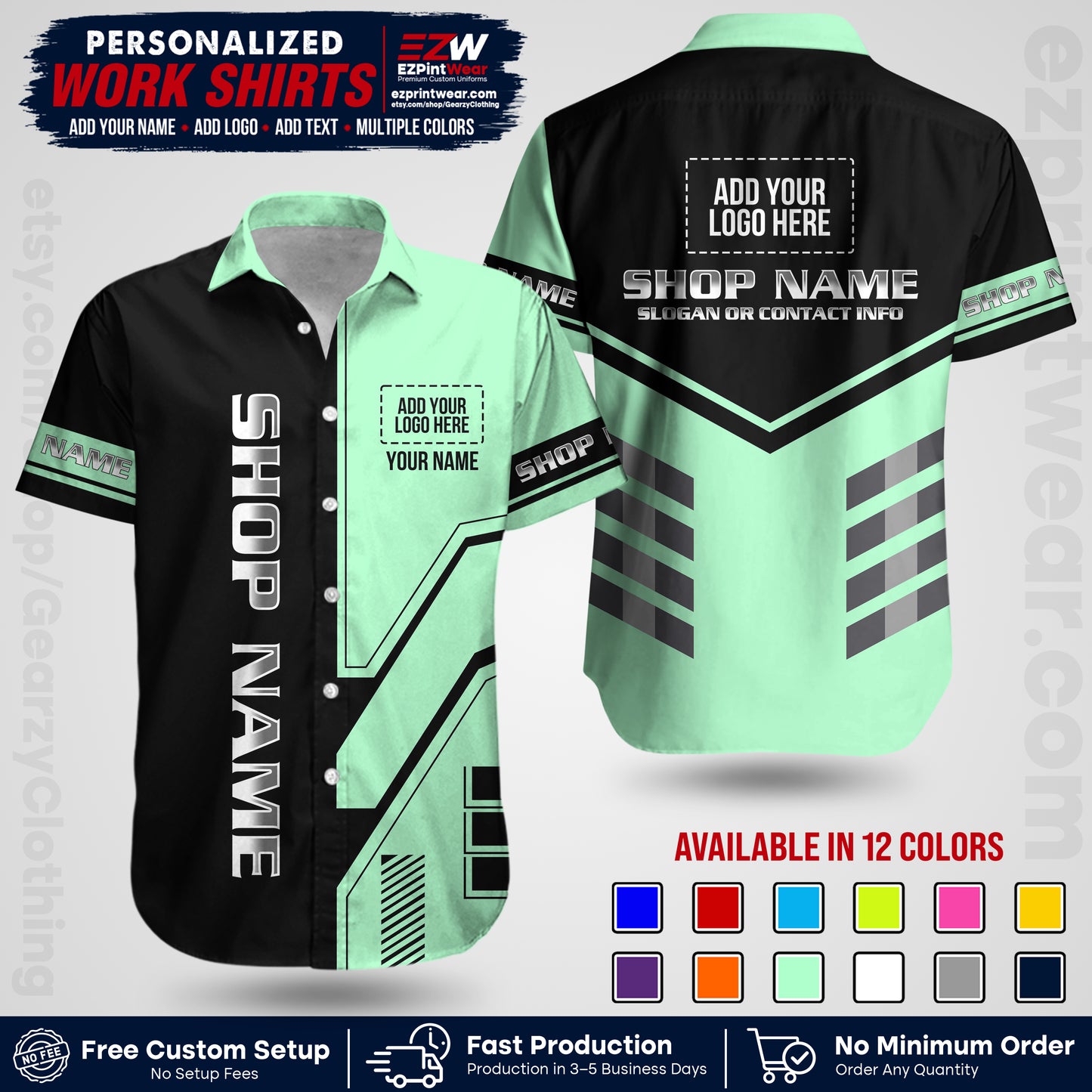 Custom All Over Print Work Uniform Shirt with Name, Logo & Text | Custom Hawaiian Shirt | Company Shirt | Employee Uniform UNF11