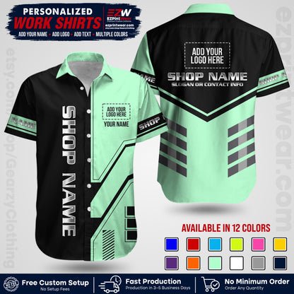 Custom All Over Print Work Uniform Shirt with Name, Logo & Text | Custom Hawaiian Shirt | Company Shirt | Employee Uniform UNF11