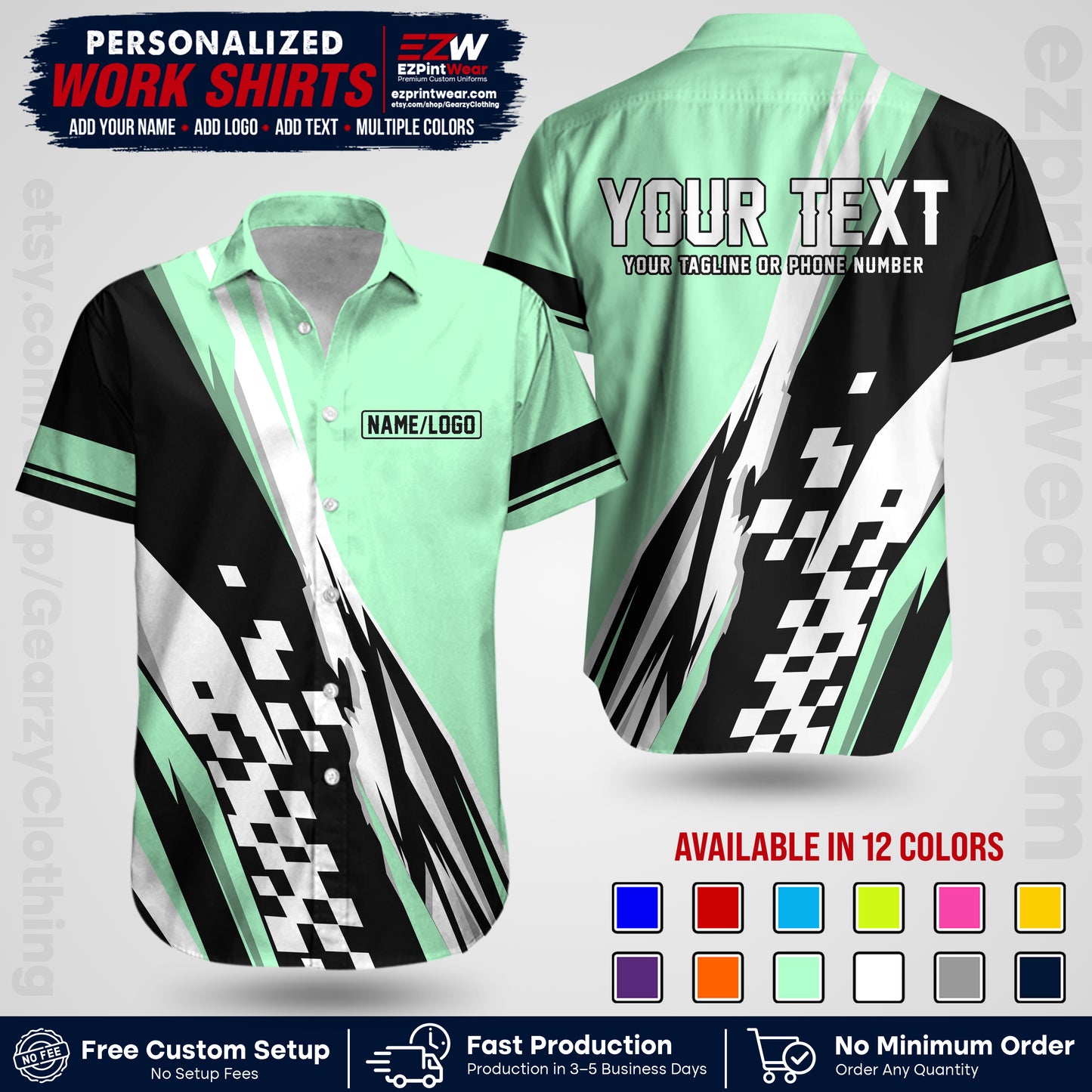 Custom Racing Shirt with Name, Logo & Text | Race Team Uniform | Crew Apparel RC04
