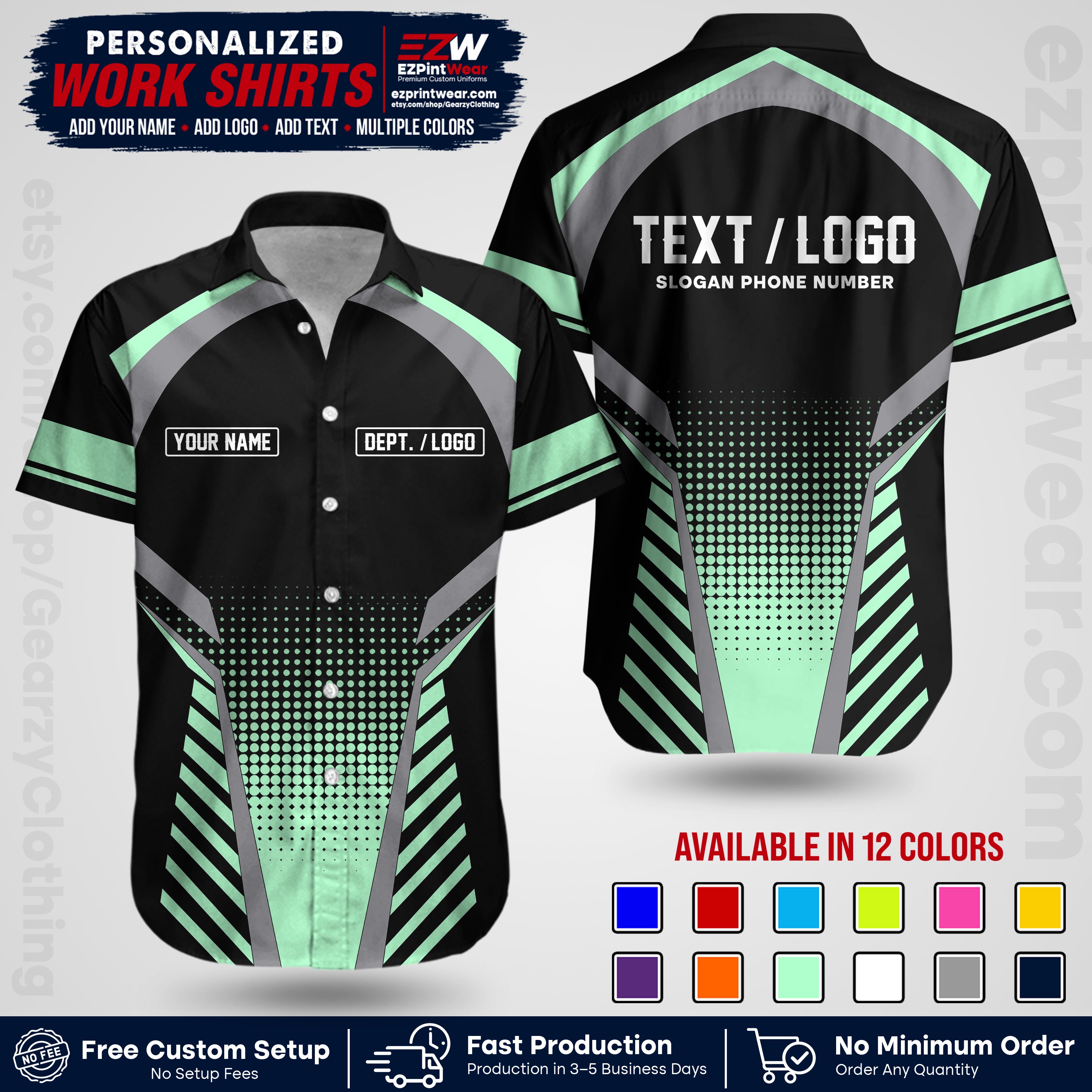 Custom All Over Print Work Uniform Shirt with Name, Logo & Text | Custom Hawaiian Shirt | Company Shirt | Employee Uniform UNF19