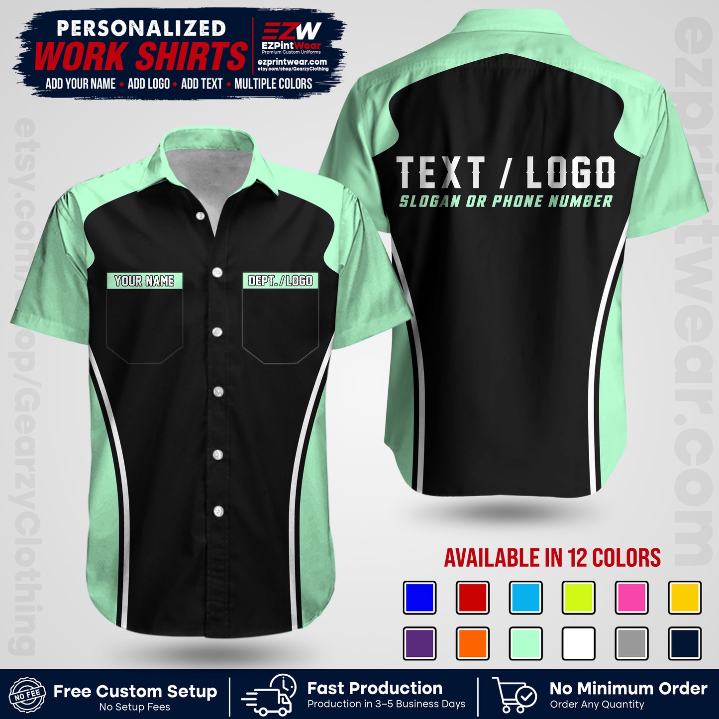 Custom All Over Print Work Uniform Shirt with Name, Logo & Text | Custom Hawaiian Shirt | Company Shirt | Employee Uniform UNF16