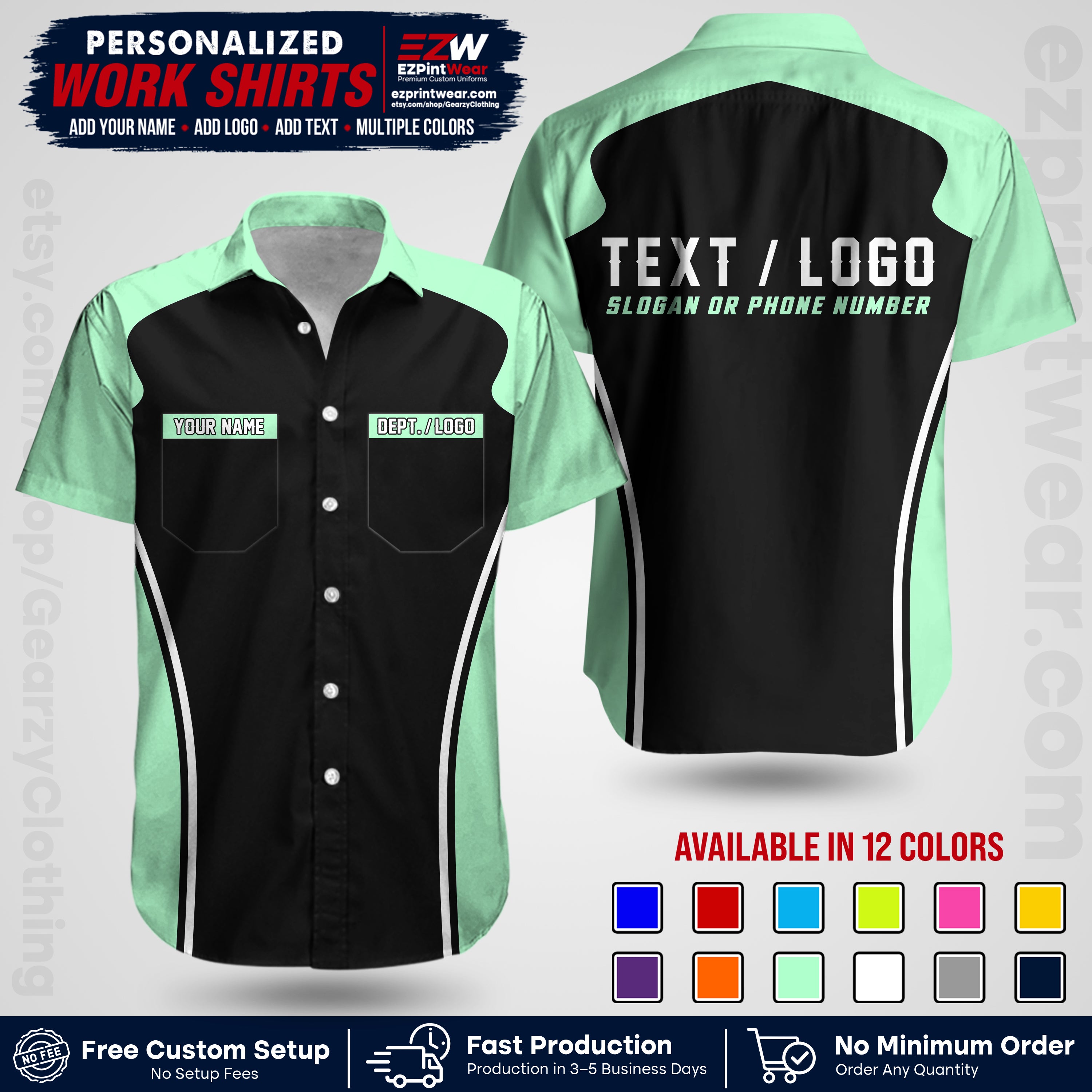 Custom All Over Print Work Uniform Shirt with Name, Logo & Text | Custom Hawaiian Shirt | Company Shirt | Employee Uniform UNF16