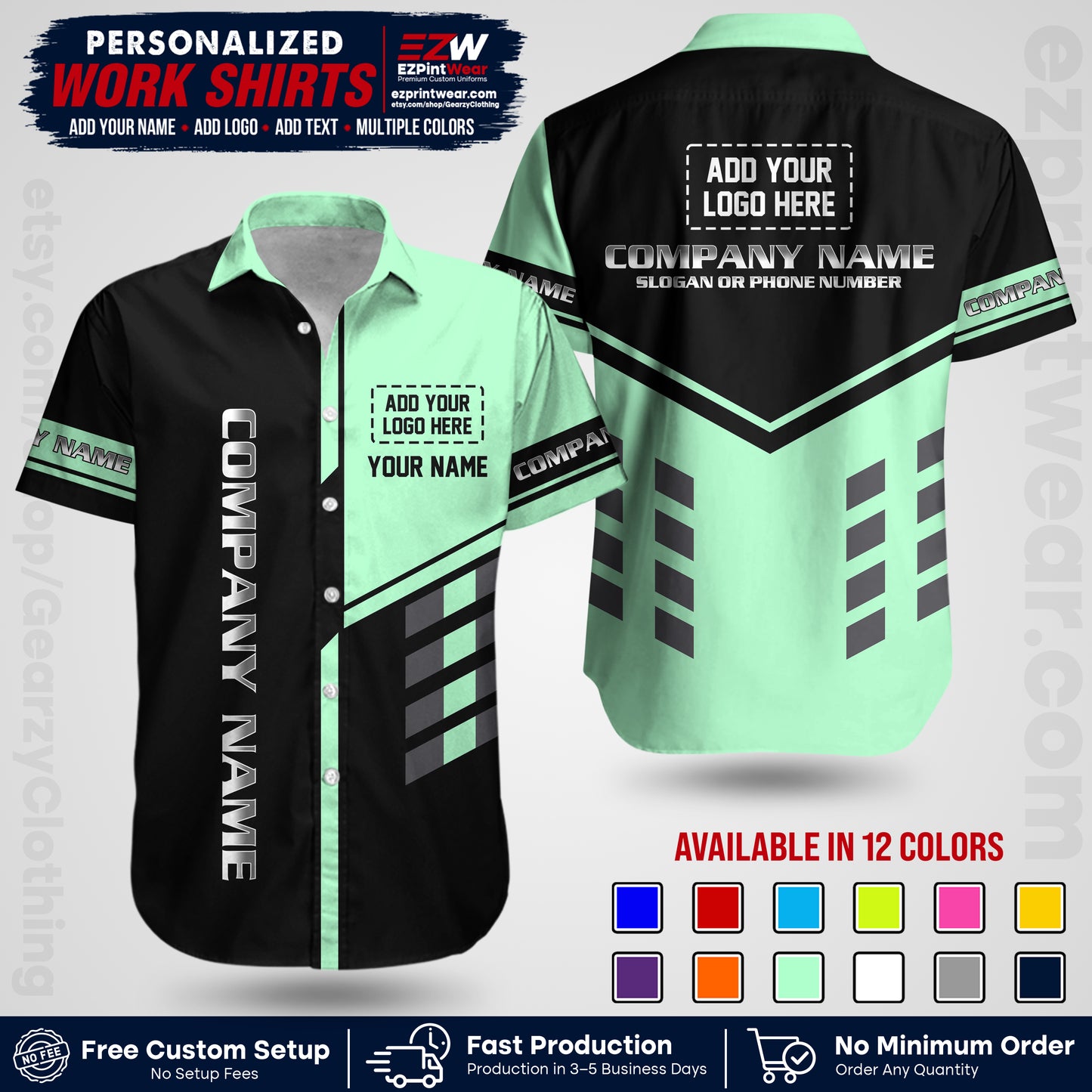 Custom All Over Print Work Uniform Shirt with Name, Logo & Text | Custom Hawaiian Shirt | Company Shirt | Employee Uniform UNF09
