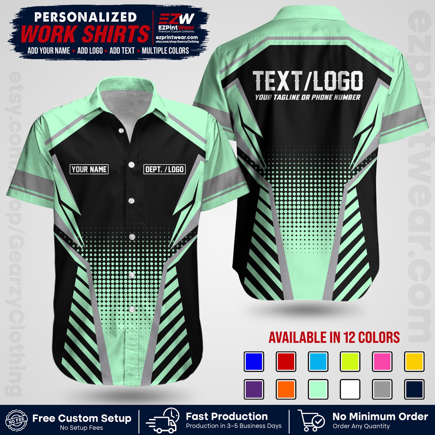Custom All Over Print Work Uniform Shirt with Name, Logo & Text | Custom Hawaiian Shirt | Company Shirt | Employee Uniform UNF13