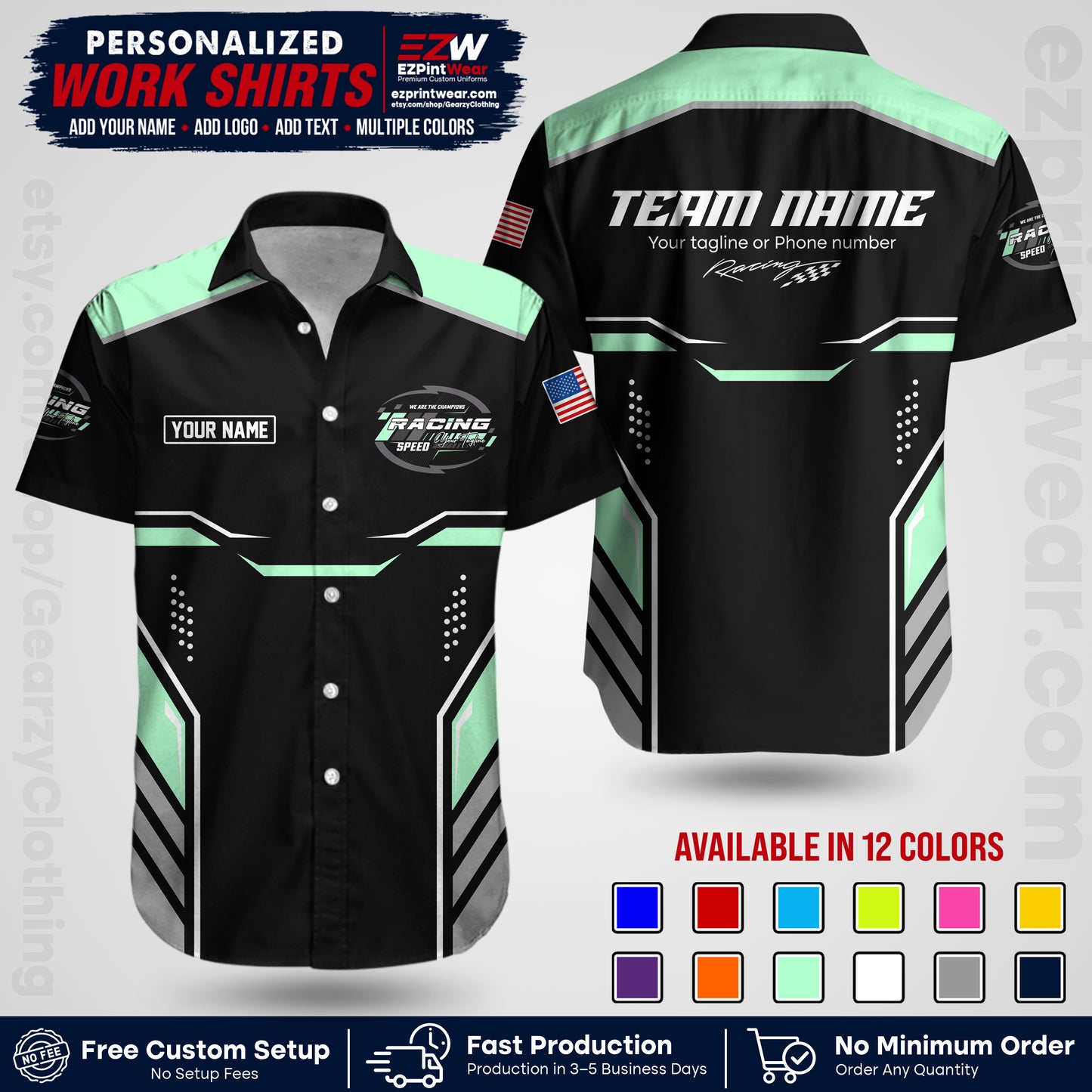 Custom Racing Shirt with Name, Logo & Text | Race Team Uniform | Crew Apparel RC10