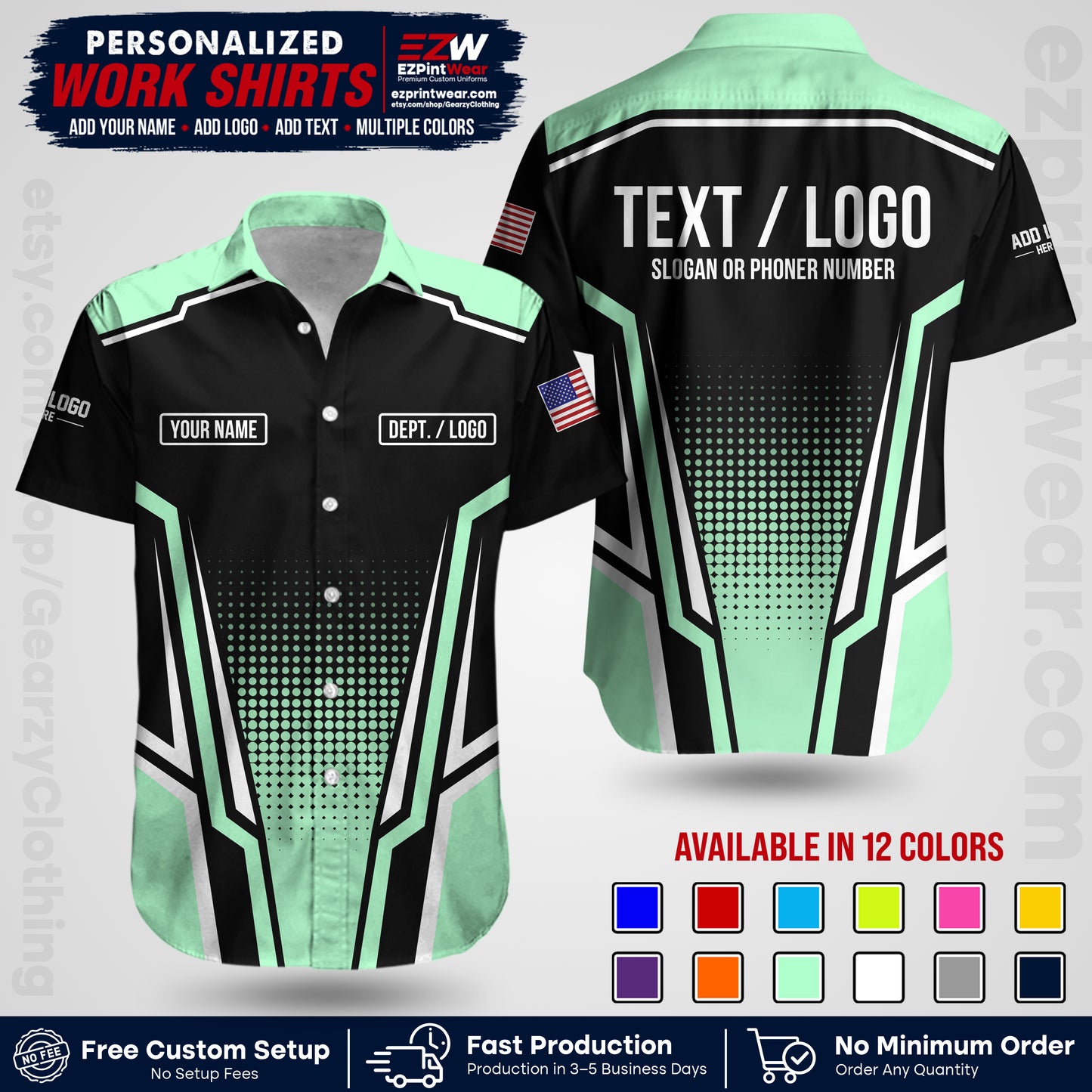 Custom All Over Print Work Uniform Shirt with Name, Logo & Text | Custom Hawaiian Shirt | Company Shirt | Employee Uniform UNF17
