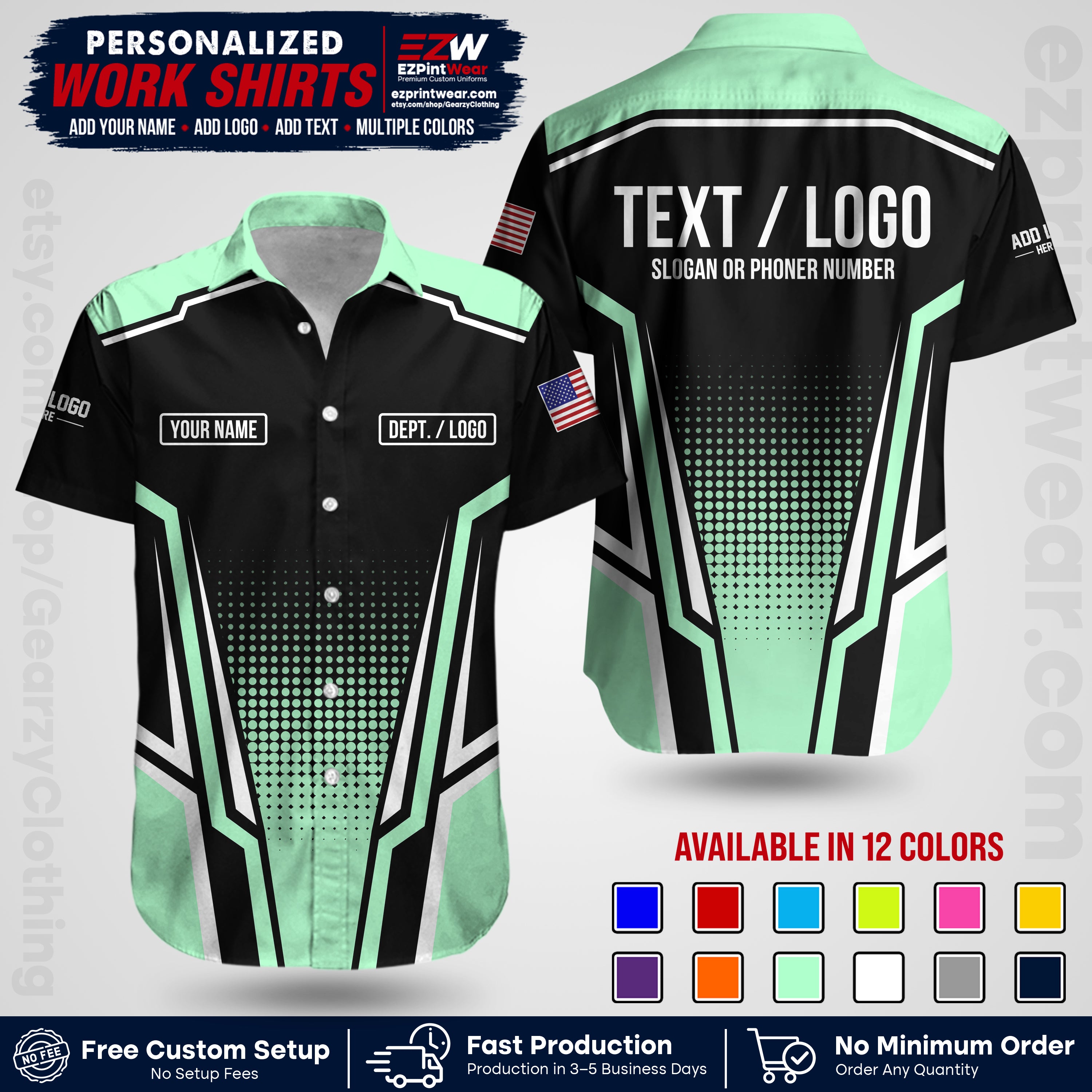 Custom All Over Print Work Uniform Shirt with Name, Logo & Text | Custom Hawaiian Shirt | Company Shirt | Employee Uniform UNF17