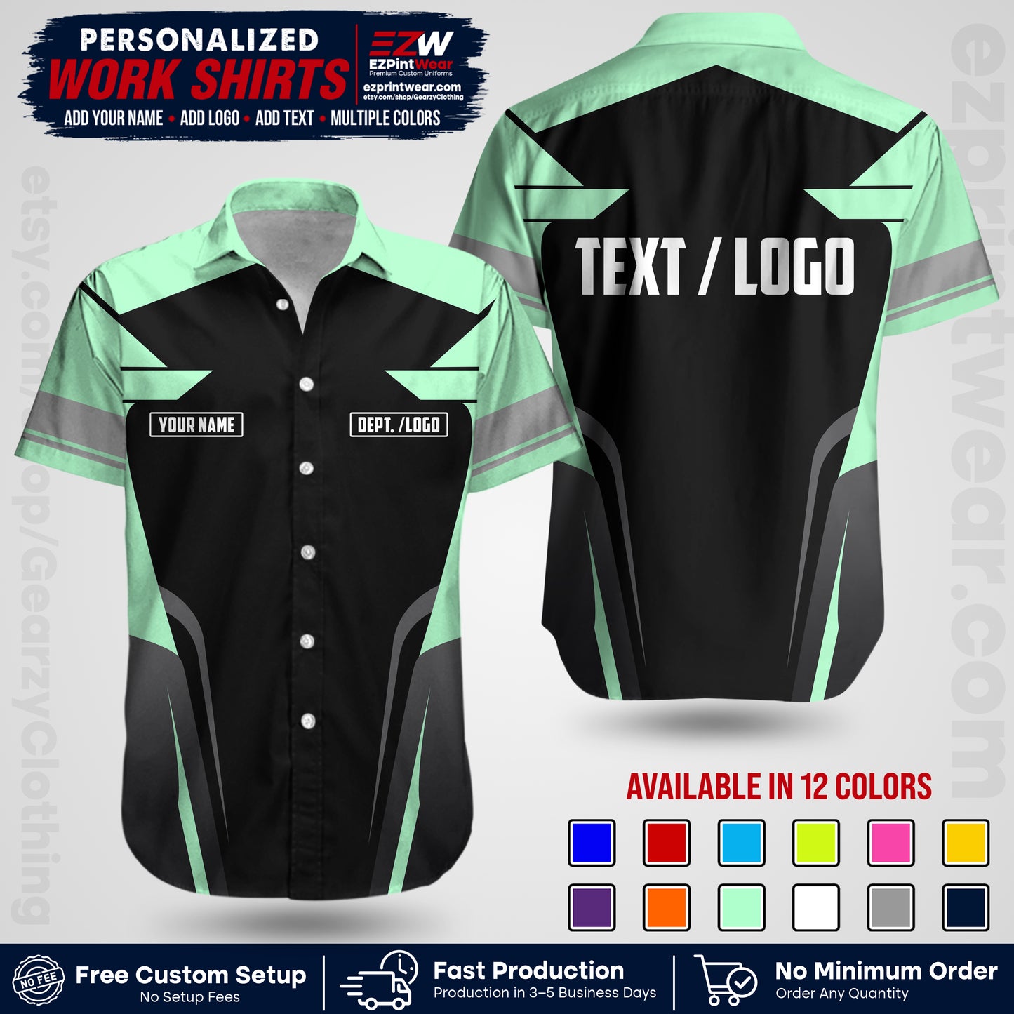 Custom All Over Print Work Uniform Shirt with Name, Logo & Text | Custom Hawaiian Shirt | Company Shirt | Employee Uniform UNF01