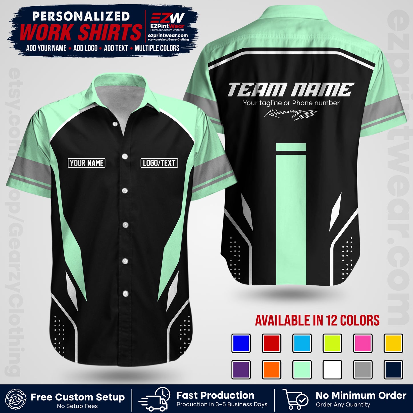 Custom Racing Shirt with Name, Logo & Text | Race Team Uniform | Crew Apparel RC06