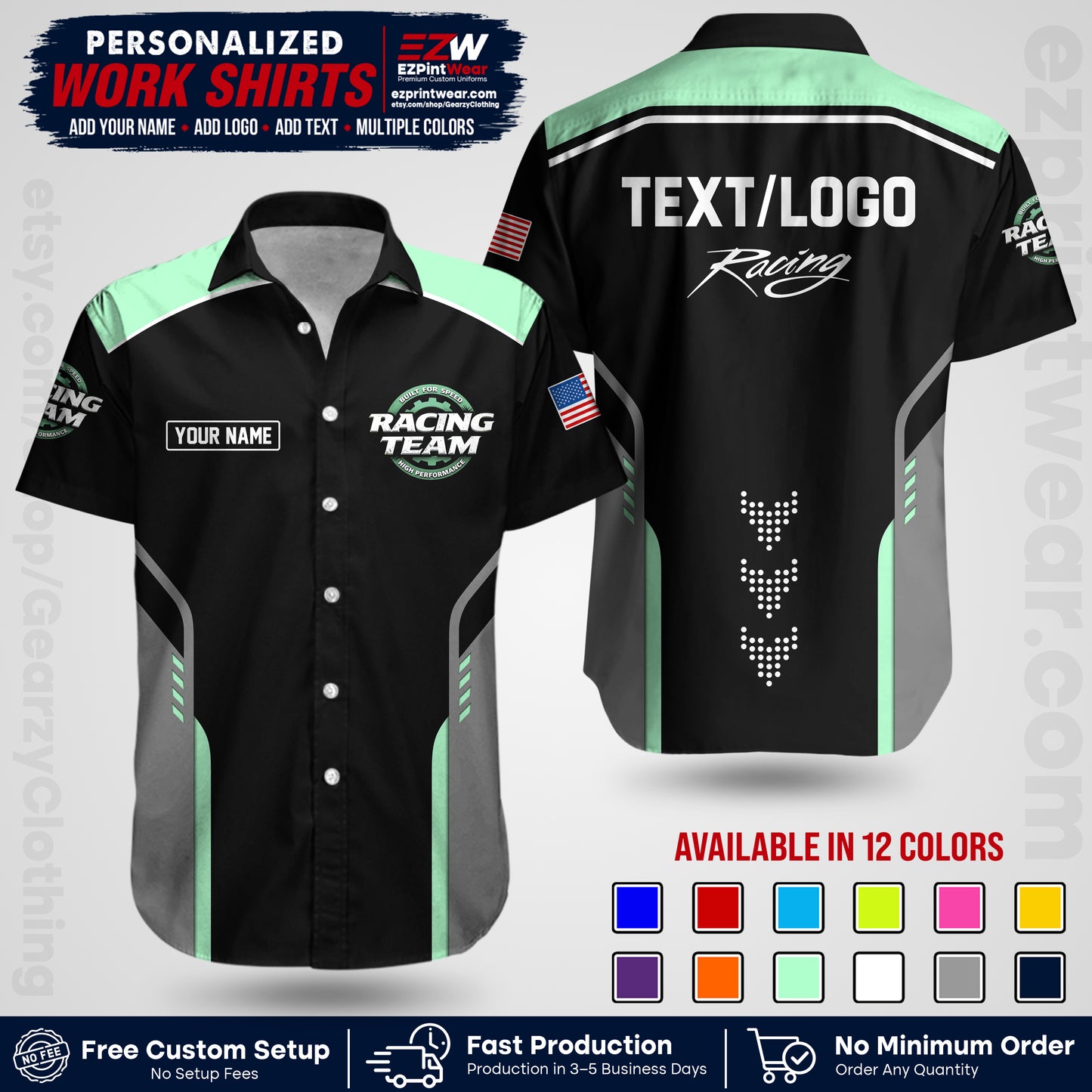 Custom Racing Shirt with Name, Logo & Text | Race Team Uniform | Crew Apparel RC09