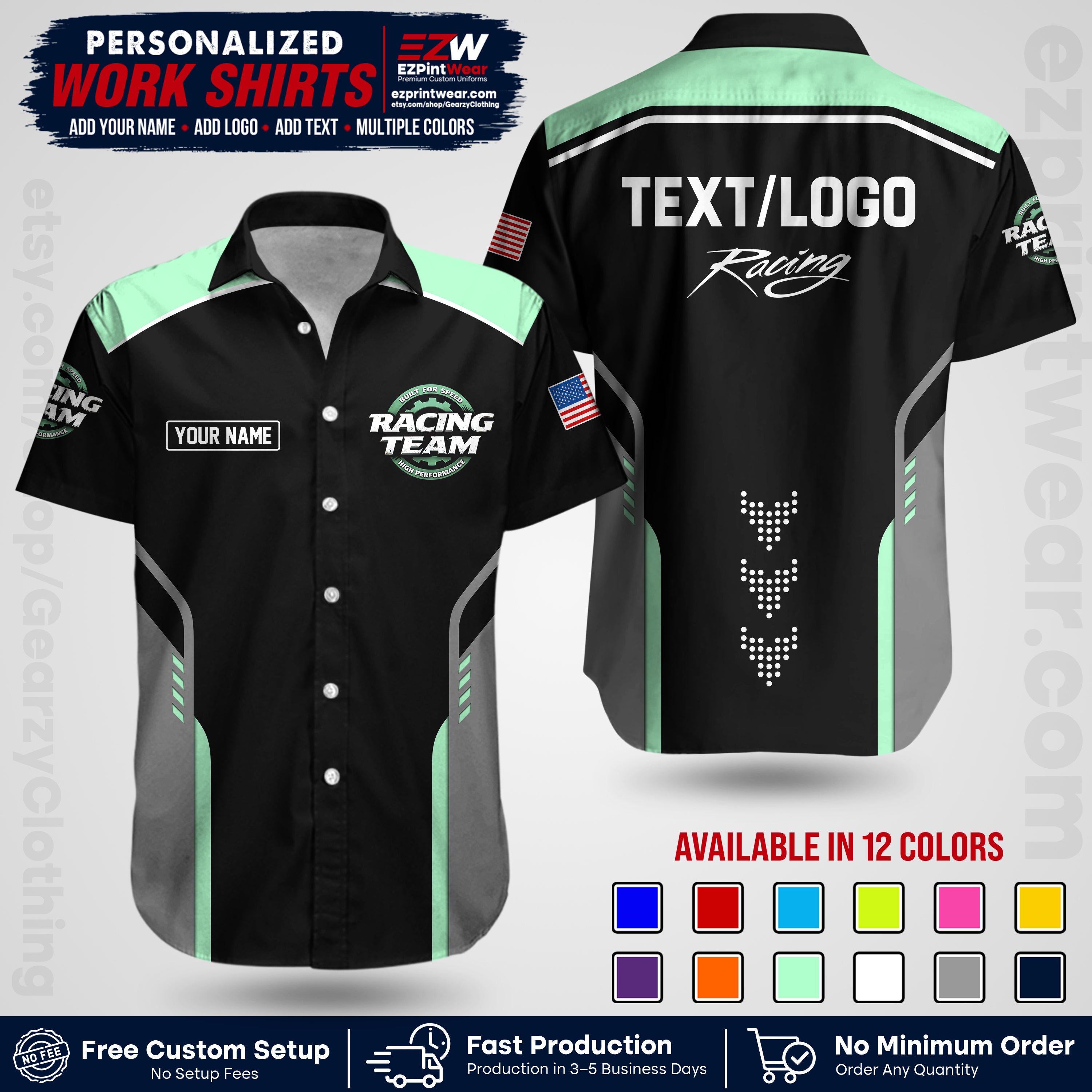 Custom Racing Shirt with Name, Logo & Text | Race Team Uniform | Crew Apparel RC09