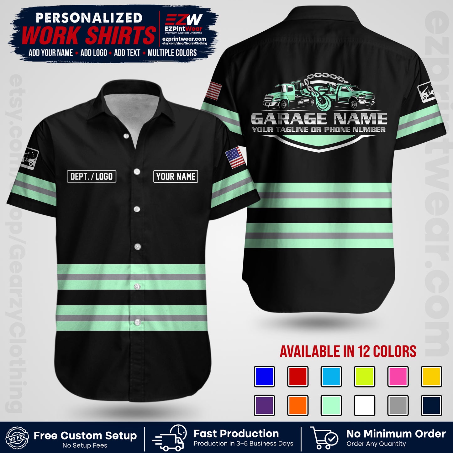 Custom Towing Workwear Uniform | Personalized Tow Truck Shirt | Non-Reflective Safety Stripe Apparel | Custom Towing Shirt | Tow Truck Apparel TW03