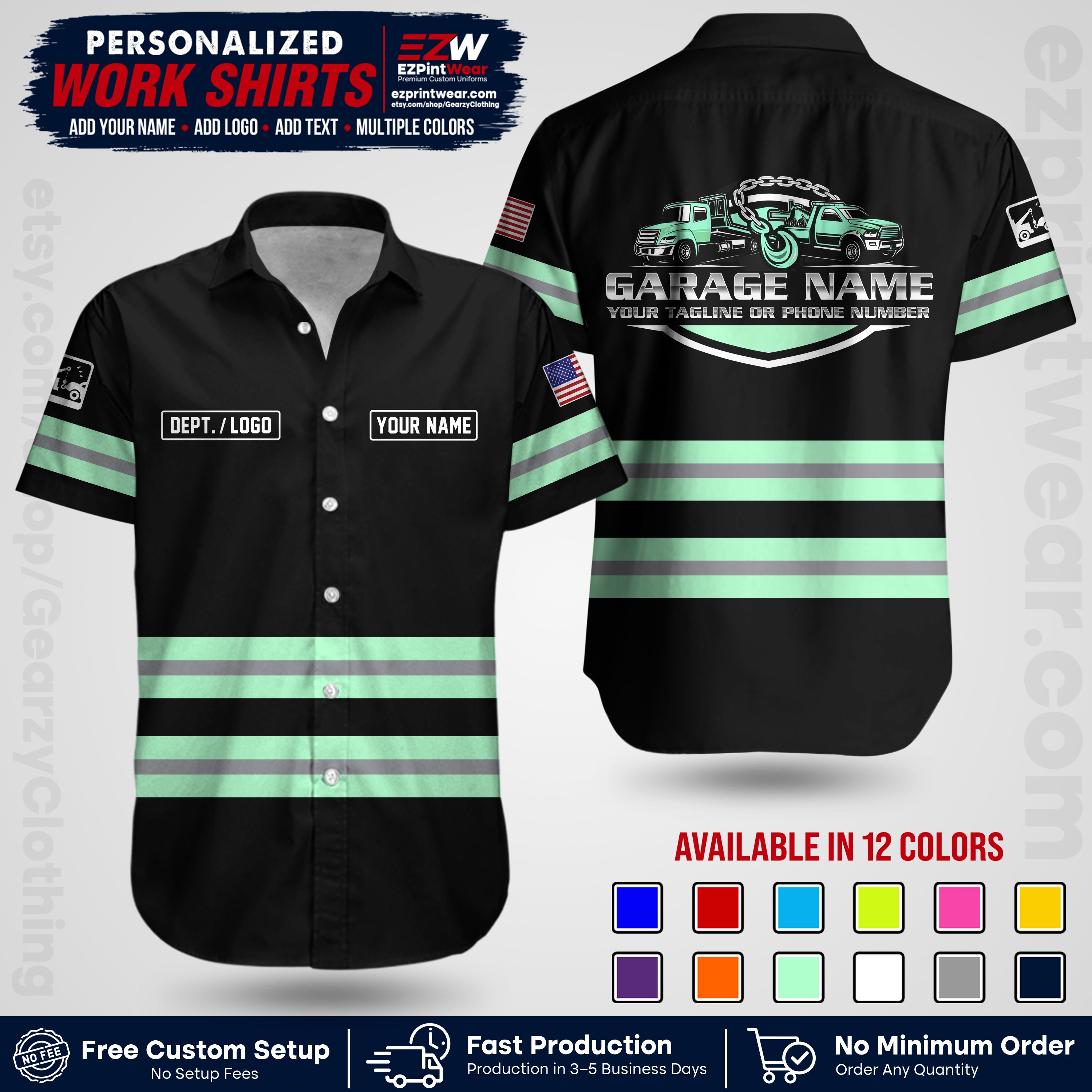 Custom Towing Workwear Uniform | Personalized Tow Truck Shirt | Non-Reflective Safety Stripe Apparel | Custom Towing Shirt | Tow Truck Apparel TW03