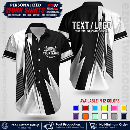 Custom Mechanic Work Shirt with Name, Logo & Text | Auto Shop Uniform | Workwear MCN 01