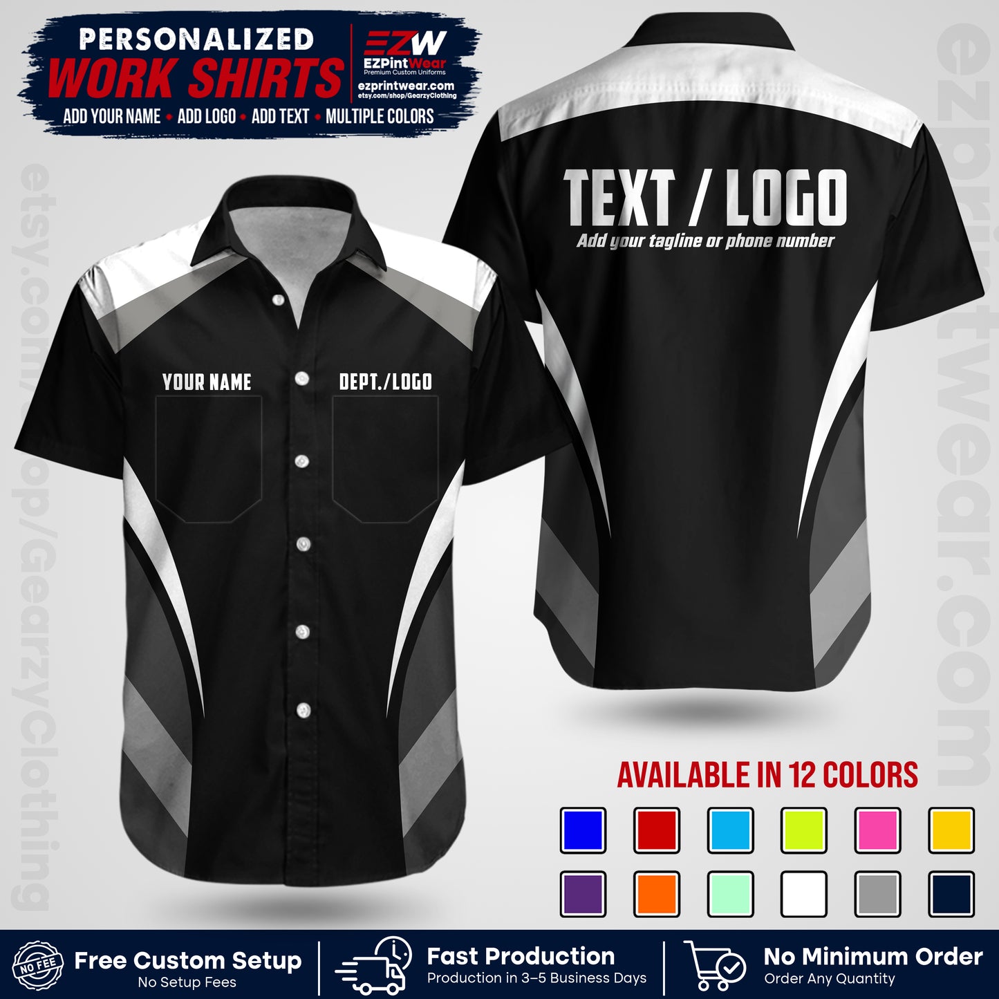 Custom All Over Print Work Uniform Shirt with Name, Logo & Text | Custom Hawaiian Shirt | Company Shirt | Employee Uniform UNF03