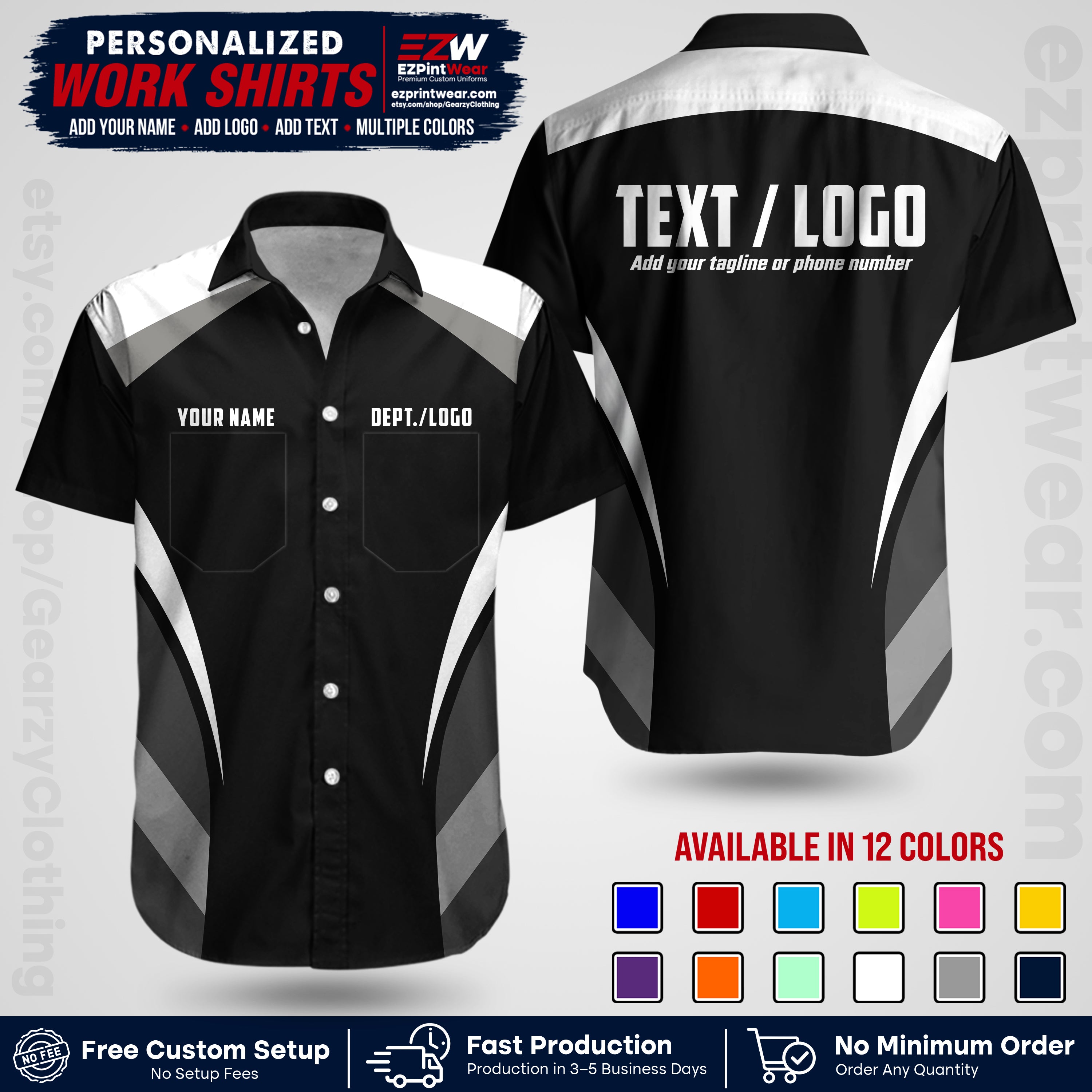 Custom All Over Print Work Uniform Shirt with Name, Logo & Text | Custom Hawaiian Shirt | Company Shirt | Employee Uniform UNF03