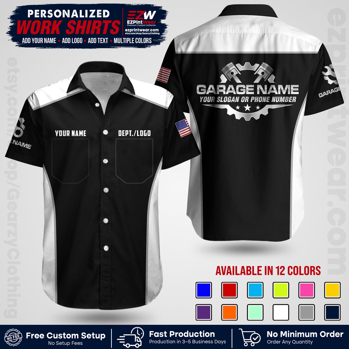 Custom Mechanic Work Shirt with Name, Logo & Text | Auto Shop Uniform | Workwear MCN 07