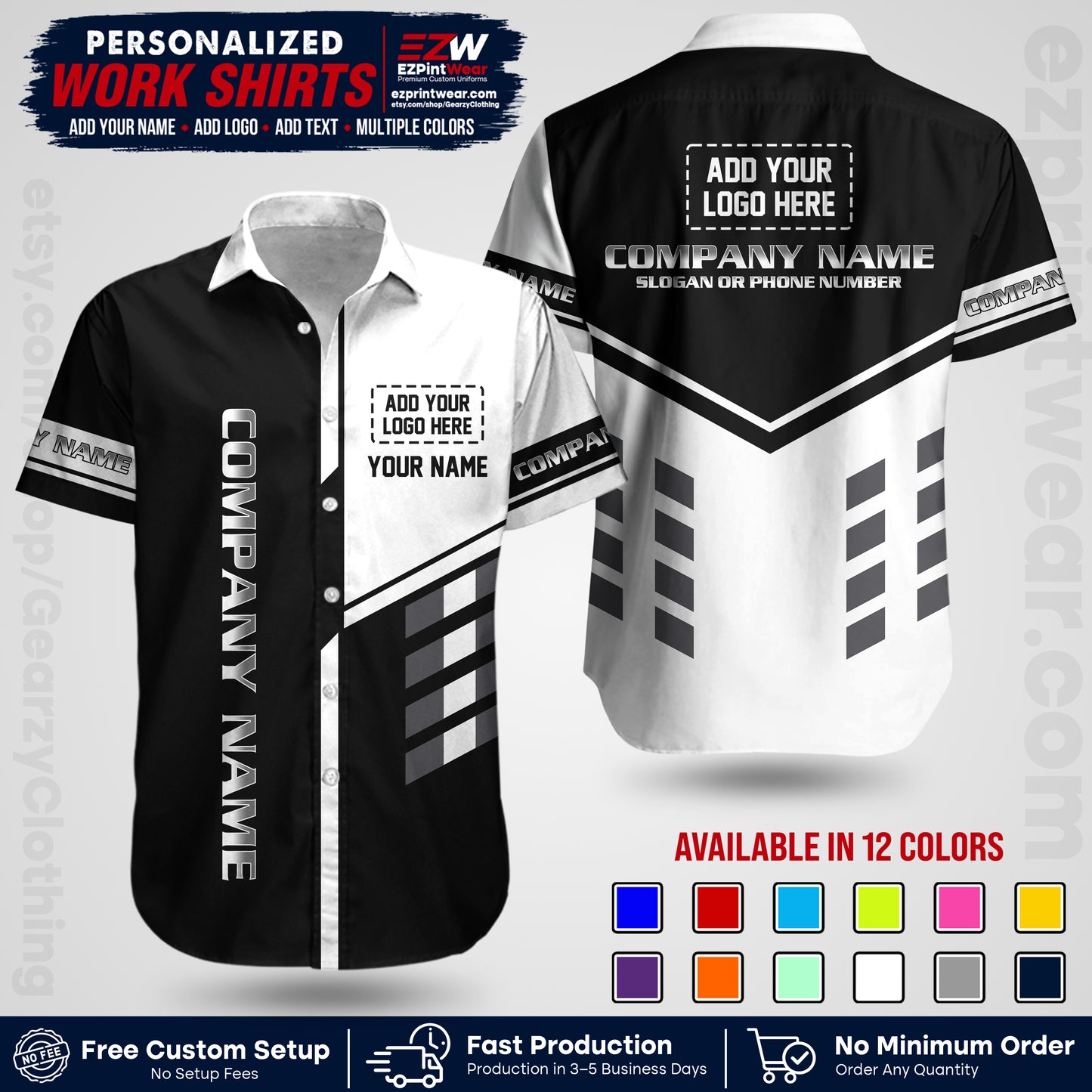 Custom All Over Print Work Uniform Shirt with Name, Logo & Text | Custom Hawaiian Shirt | Company Shirt | Employee Uniform UNF09