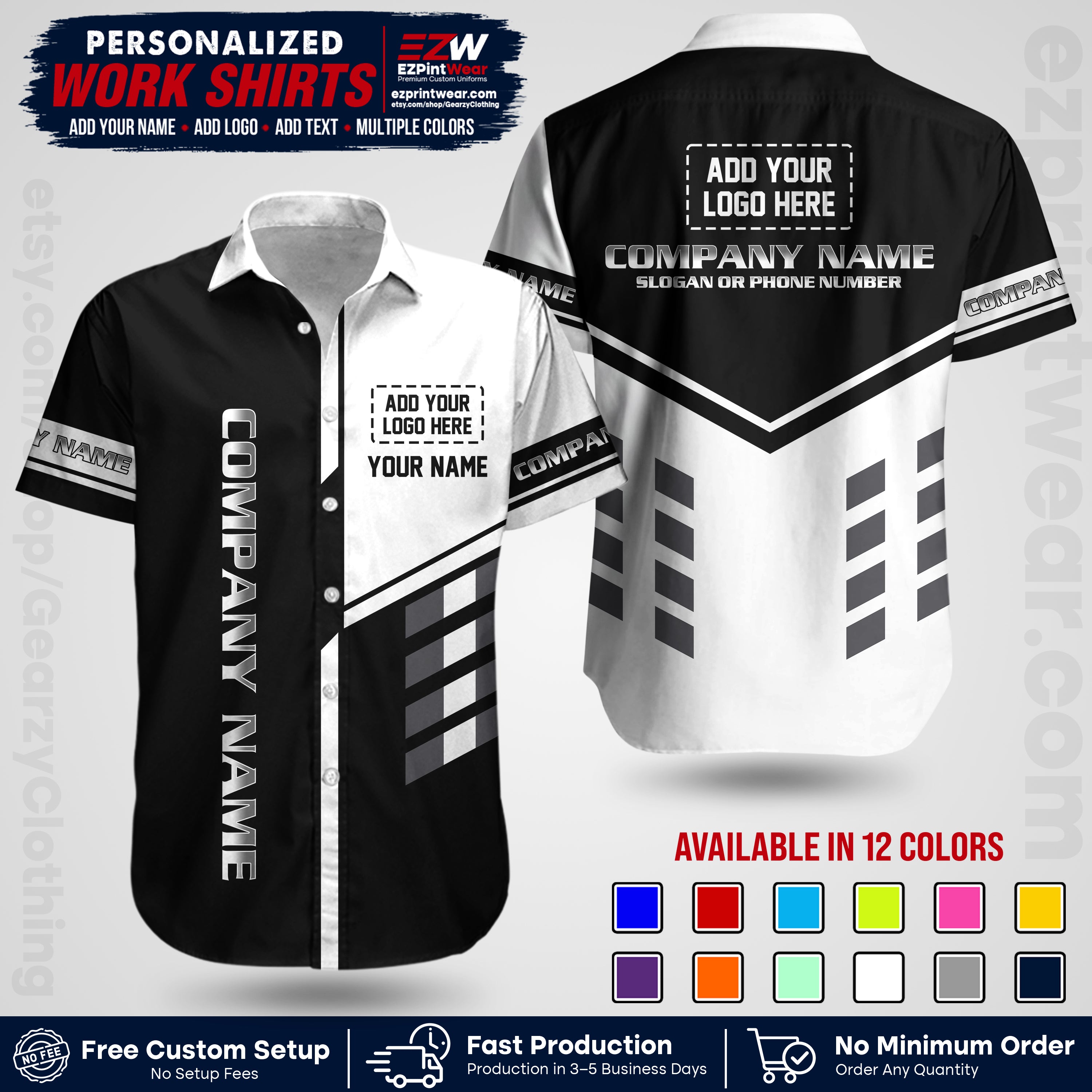 Custom All Over Print Work Uniform Shirt with Name, Logo & Text | Custom Hawaiian Shirt | Company Shirt | Employee Uniform UNF09