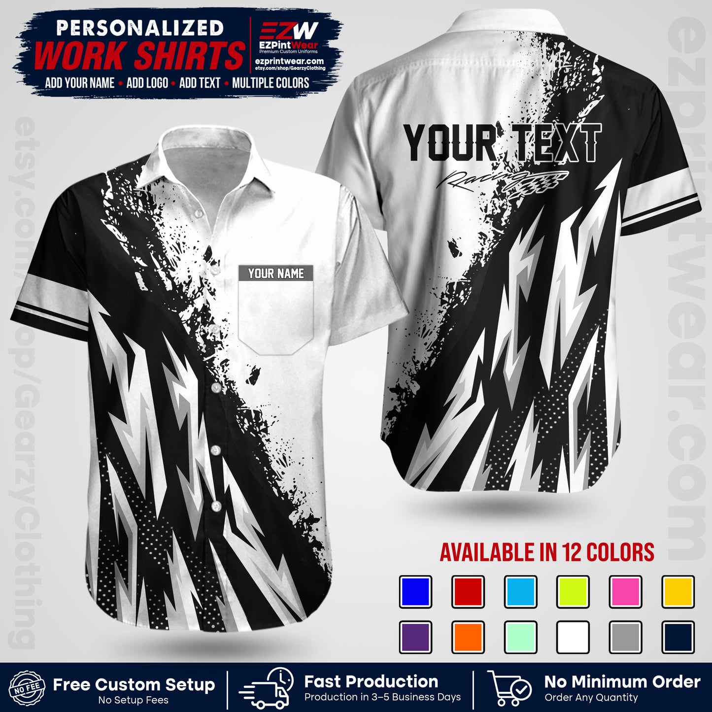 Custom Racing Shirt with Name, Logo & Text | Race Team Uniform | Crew Apparel RC08