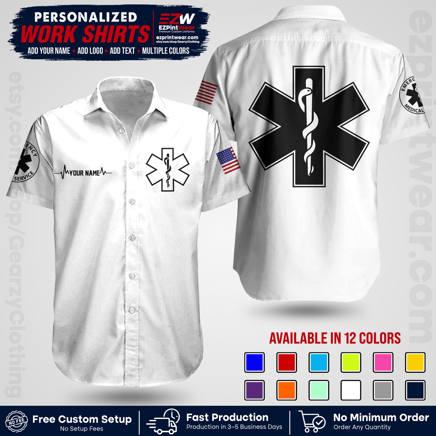 Custom EMS Shirt with Name, Logo & Text | EMS Team Uniform | First Responder Workwear EMSU04