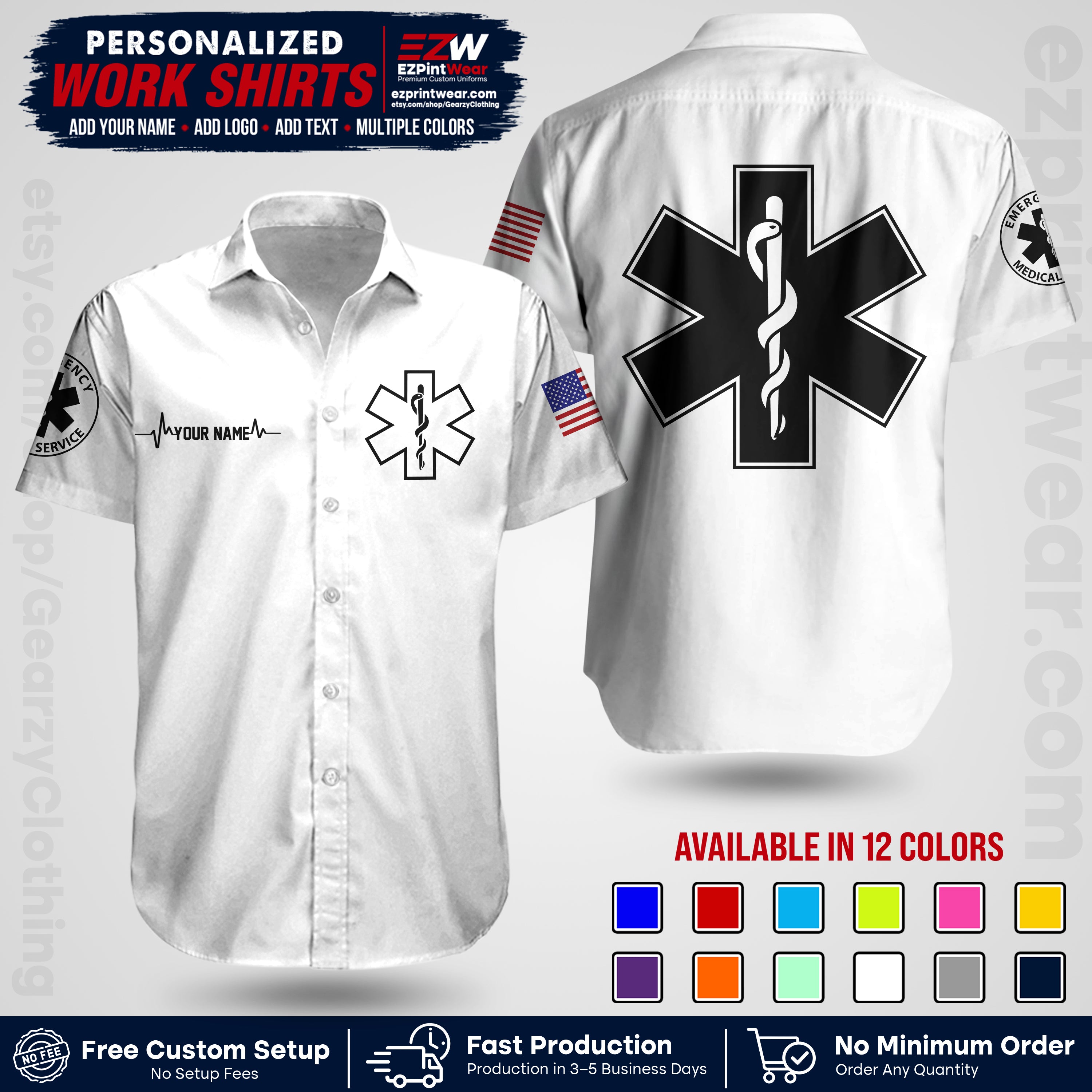 Custom EMS Shirt with Name, Logo & Text | EMS Team Uniform | First Responder Workwear EMSU04