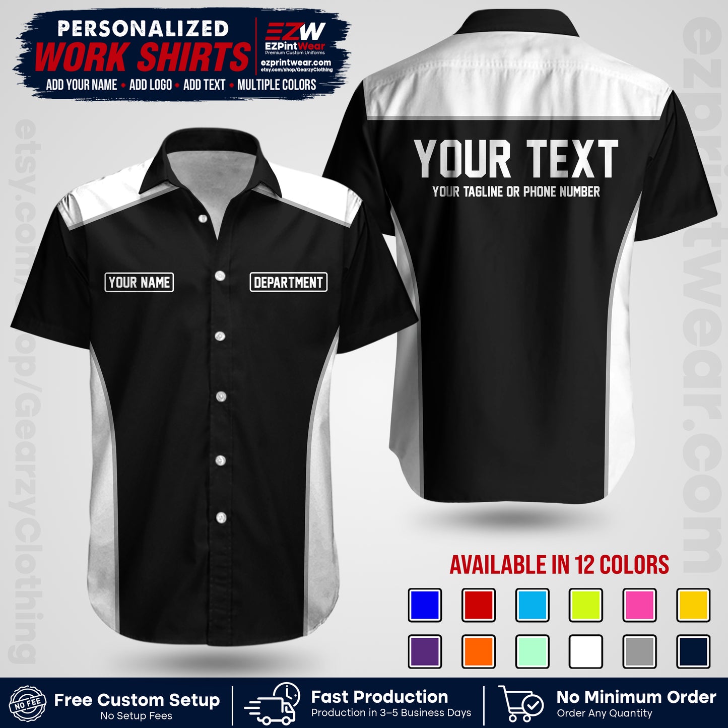 Custom All Over Print Work Uniform Shirt with Name, Logo & Text | Custom Hawaiian Shirt | Company Shirt | Employee Uniform UNF12