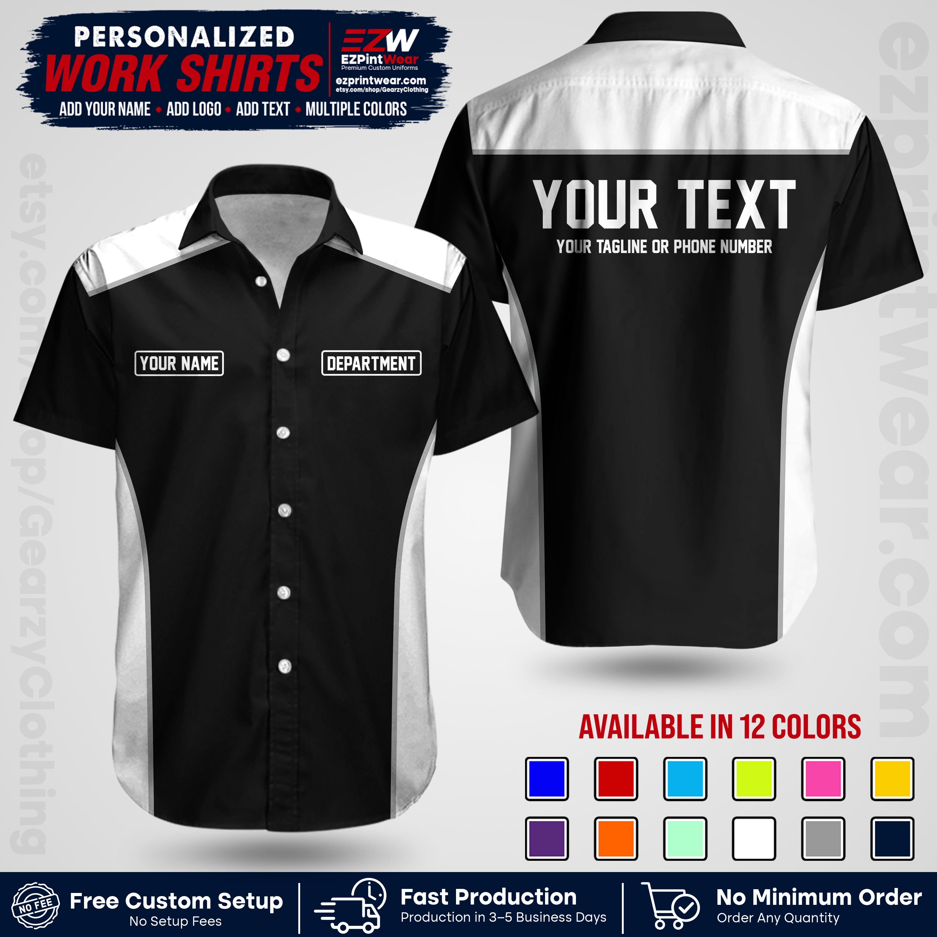 Custom All Over Print Work Uniform Shirt with Name, Logo & Text | Custom Hawaiian Shirt | Company Shirt | Employee Uniform UNF12