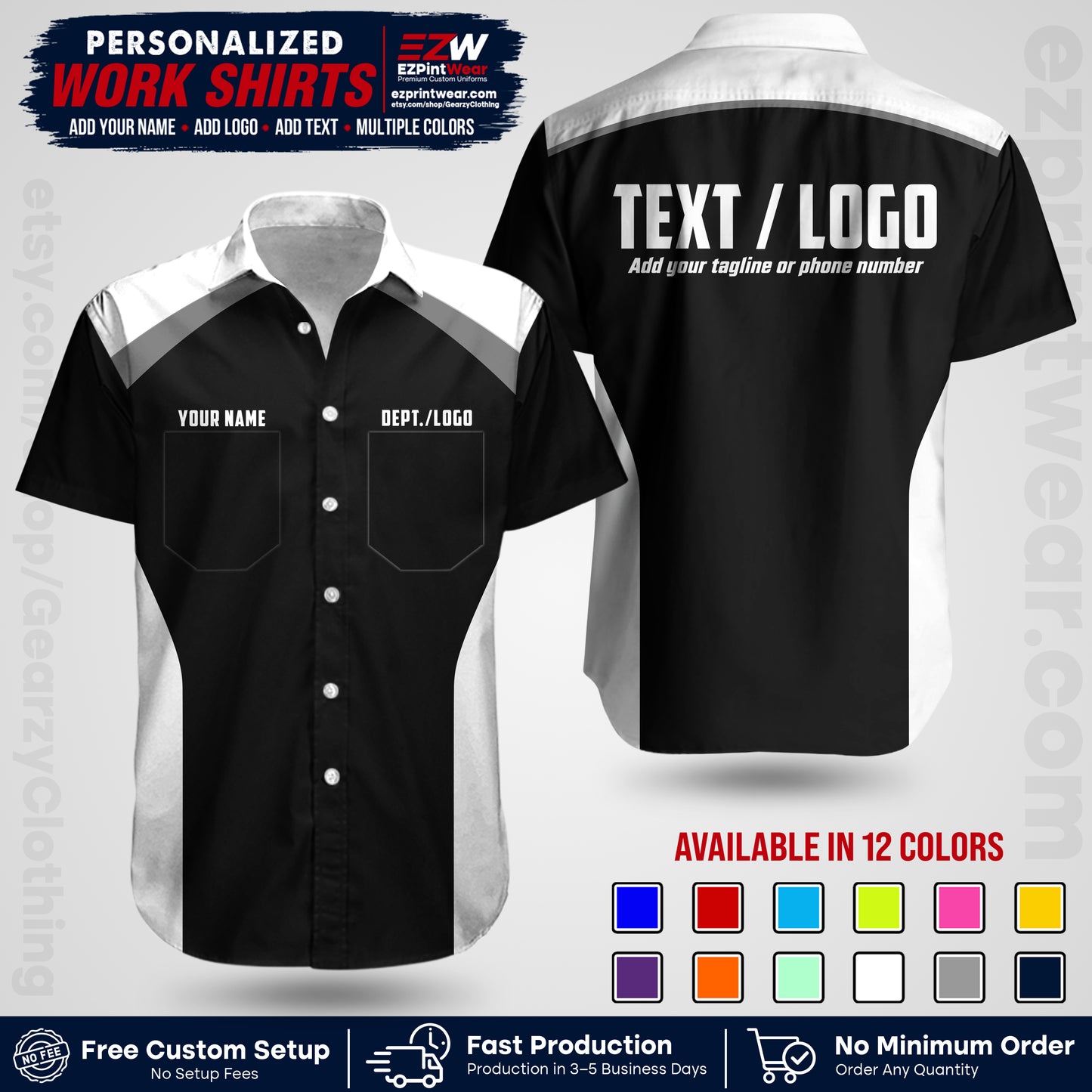 Custom All Over Print Work Uniform Shirt with Name, Logo & Text | Custom Hawaiian Shirt | Company Shirt | Employee Uniform UNF04